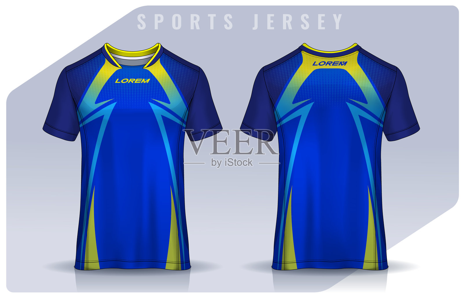 运动T恤的面料设计，足球俱乐部的足球球衣模型，正面视图。插画图片素材