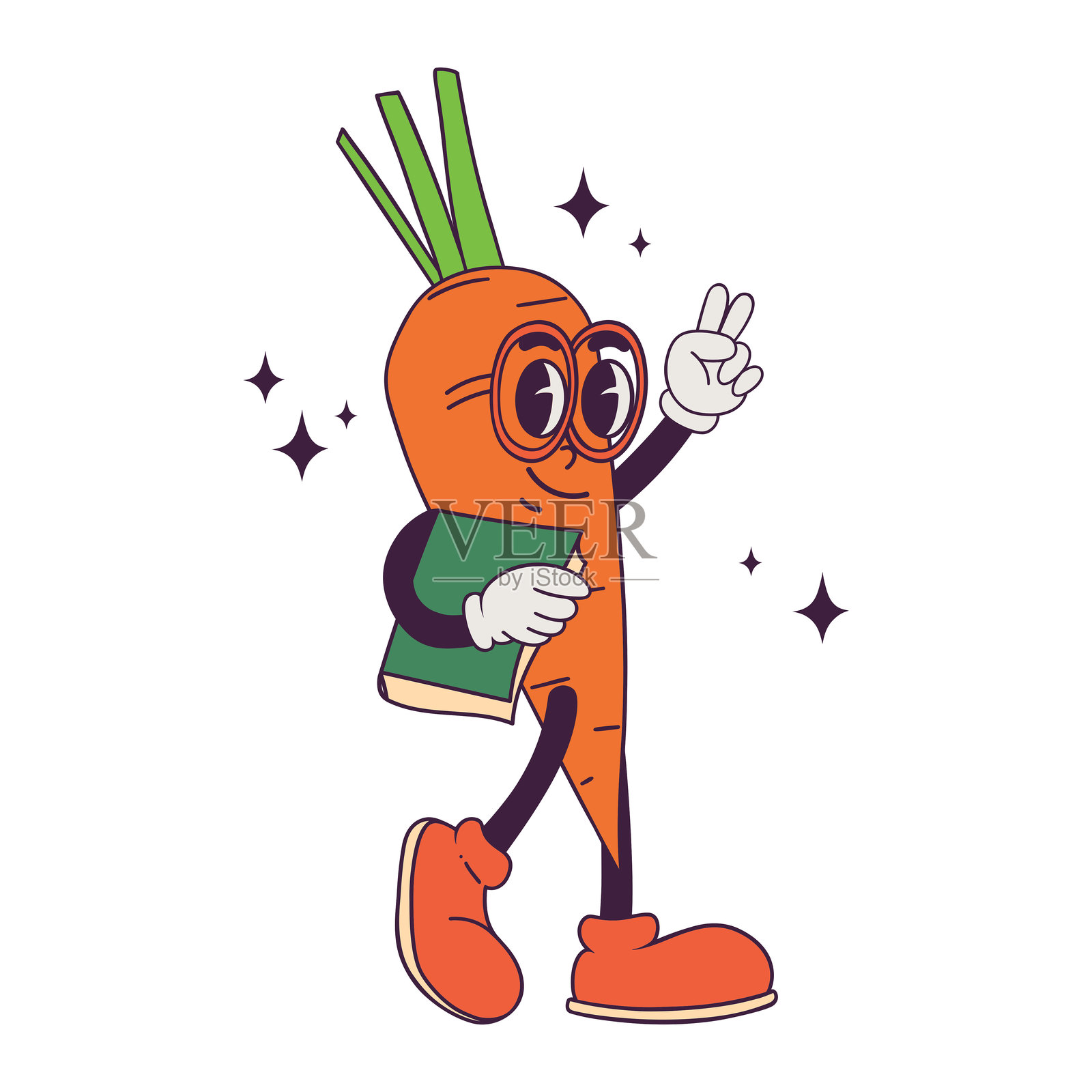 戴眼镜的胡萝卜科学家与一本书的矢量图插画图片素材