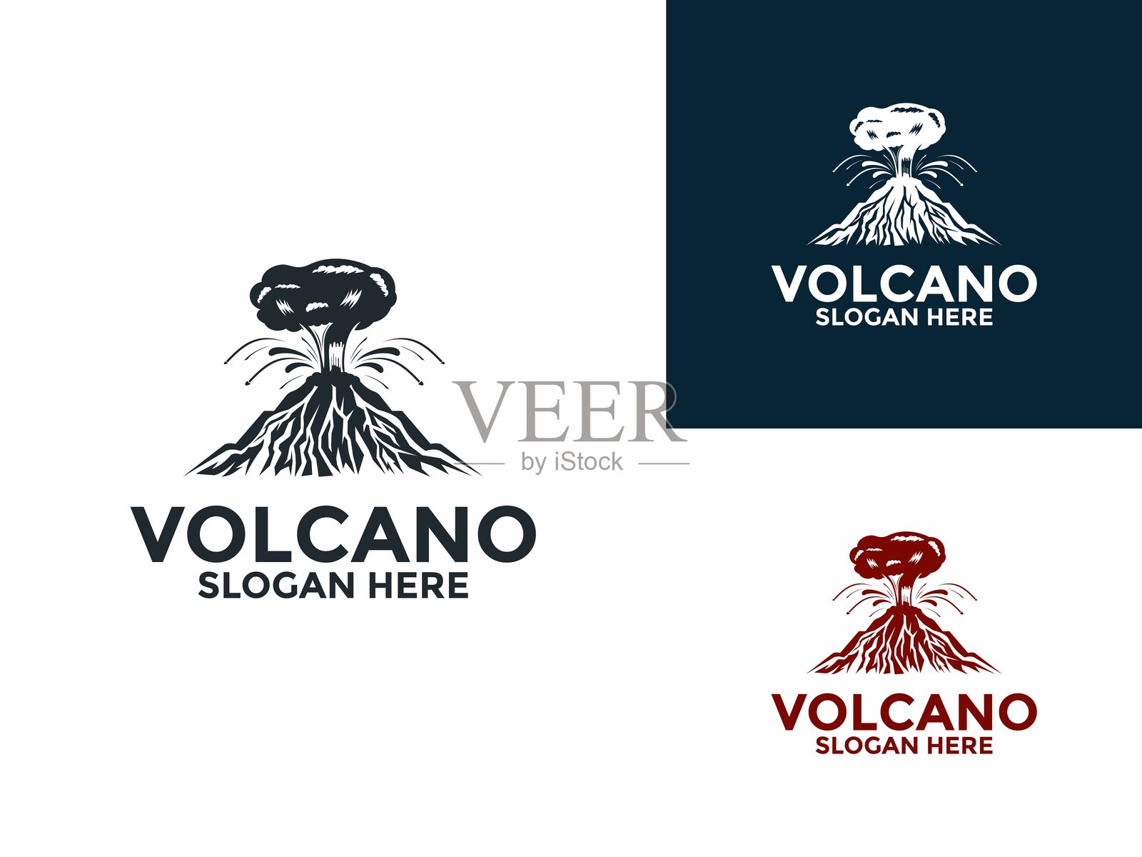 火山喷发山脉标志矢量图，山脉火山标志设计模板插画图片素材