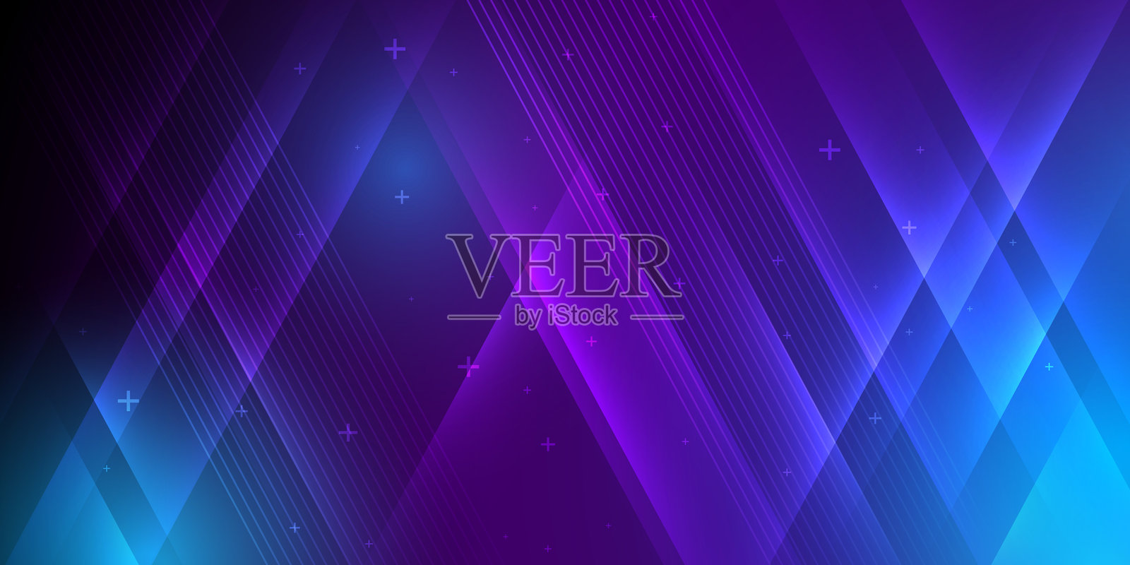 蓝色和紫色的背景，带有光晕和灯光的矢量插图。插画图片素材