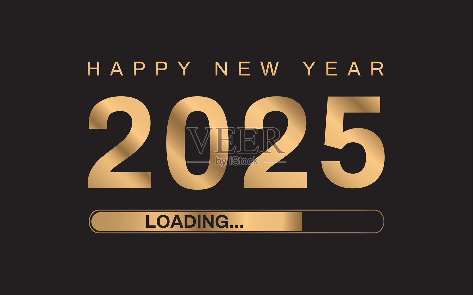 新年快乐。2025正在加载。黑色背景上的金色数字2025。奢华风格。矢量插图。插画图片素材