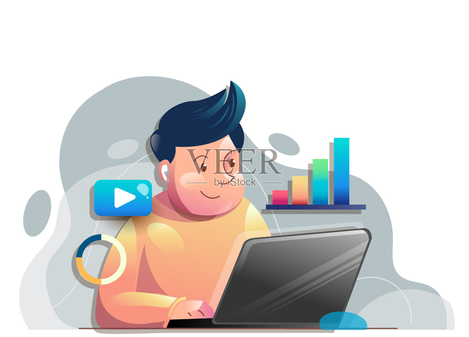 数字营销概念插图。现代扁平设计的数据分析插图。插画图片素材