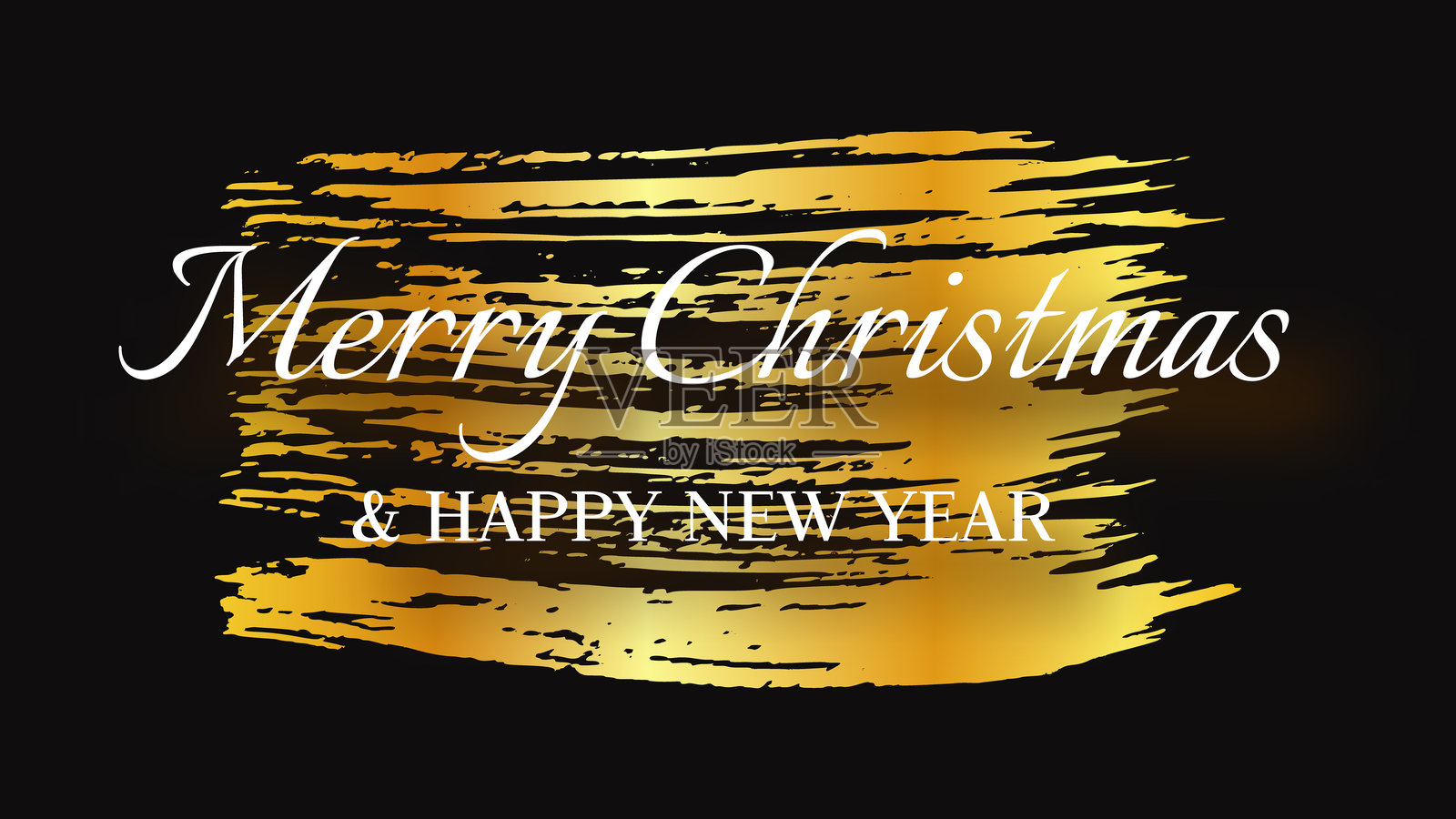 金色涂抹上的“圣诞快乐，新年快乐”铭文插画图片素材