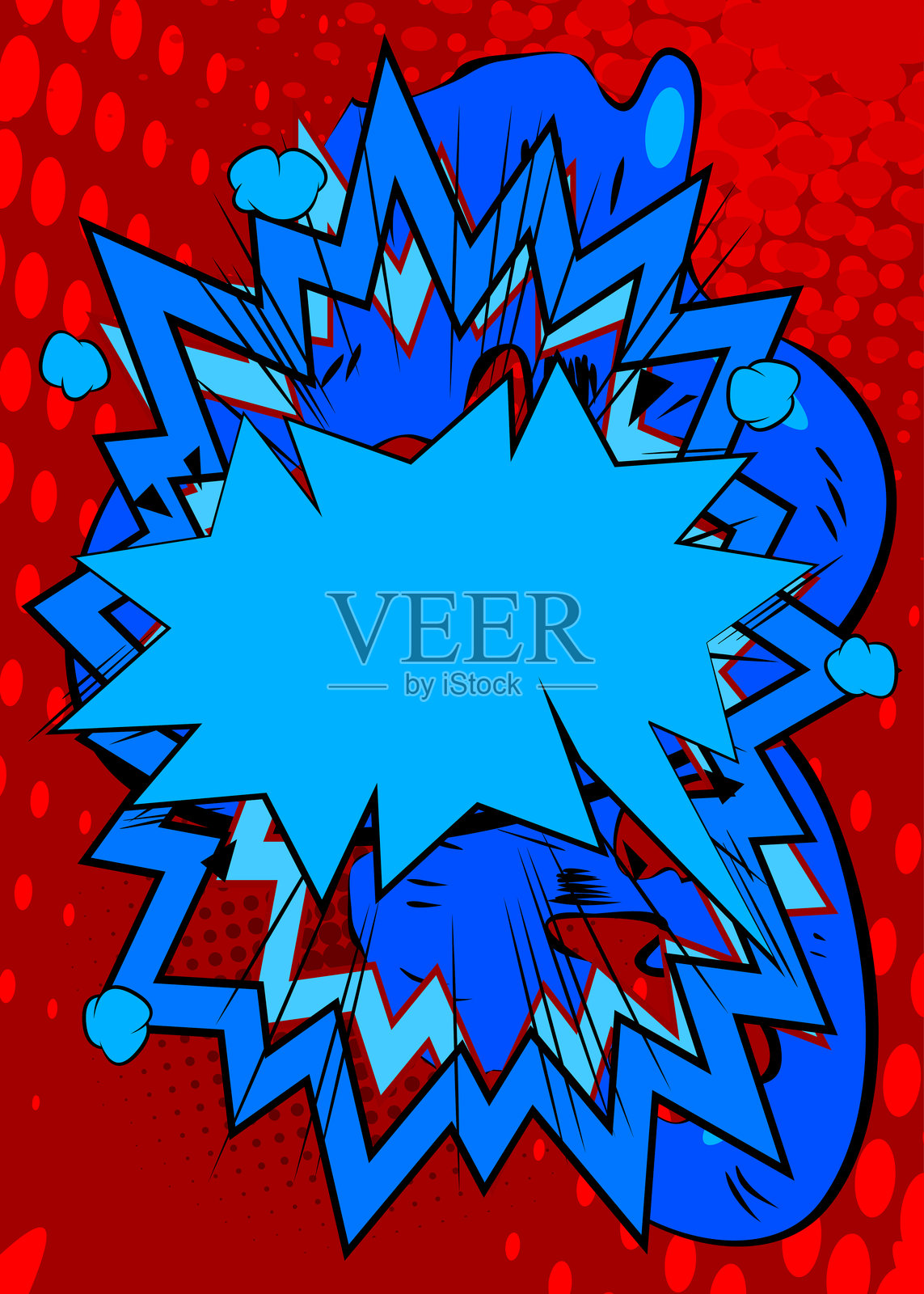 卡通蓝红背景，漫画书背景。复古矢量漫画波普艺术设计。插画图片素材