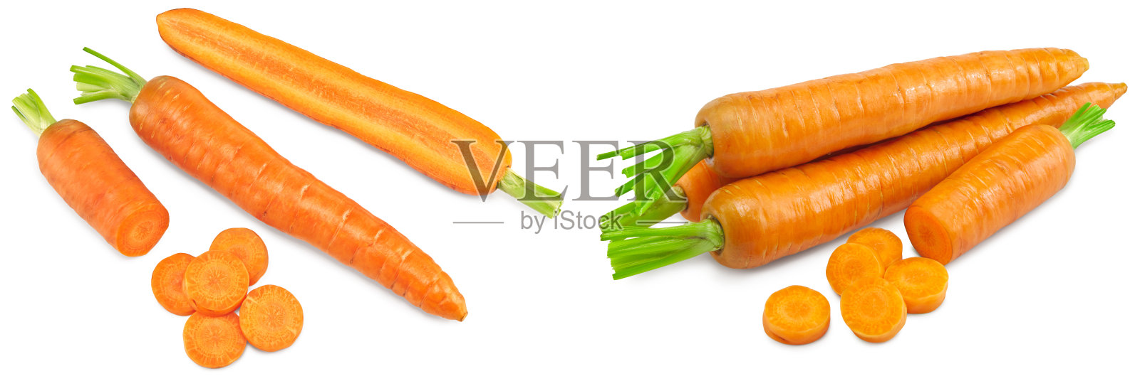 切好的胡萝卜孤立在白色背景上。剪切路径。照片摄影图片