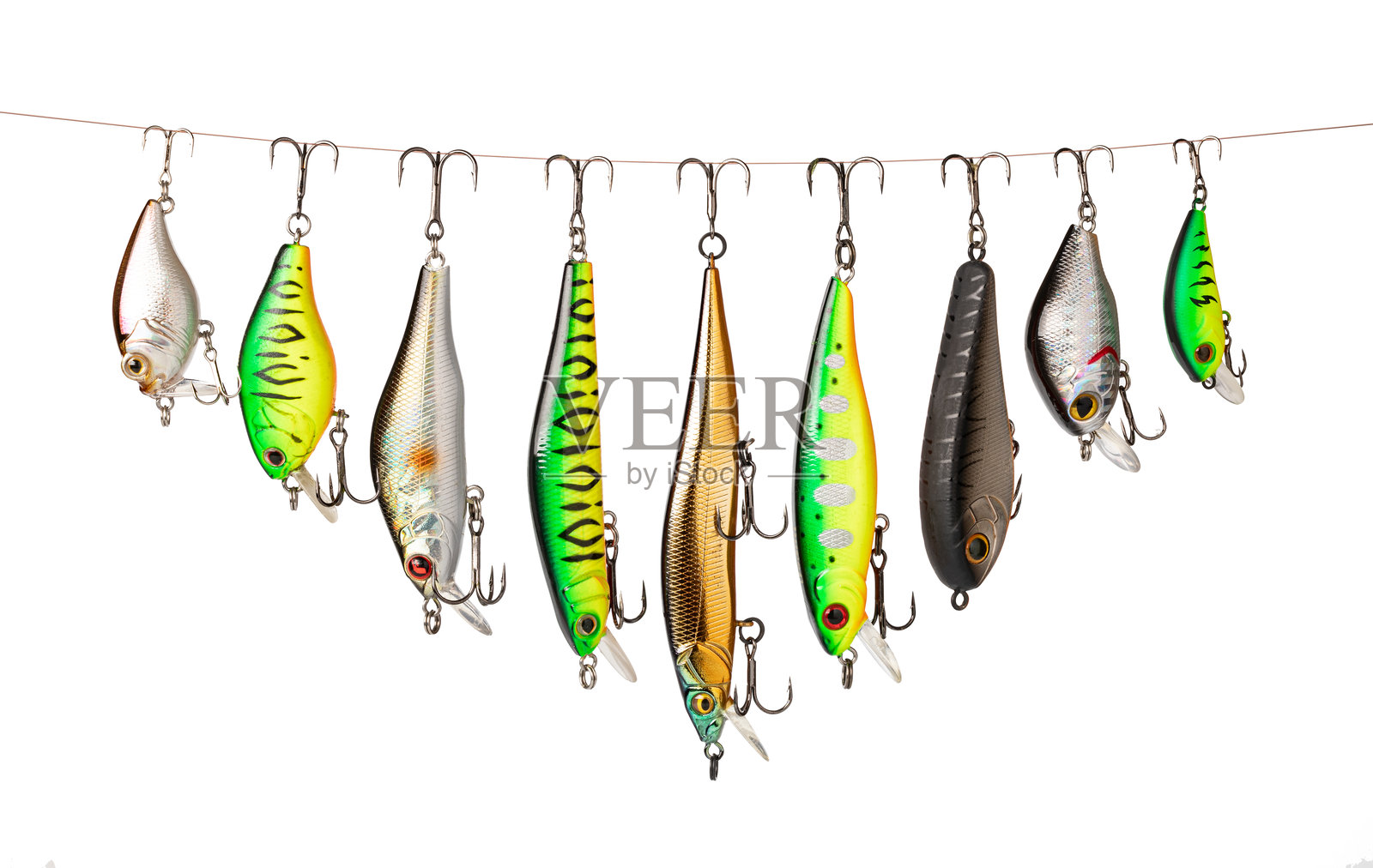白色背景上的钓鱼饵照片摄影图片