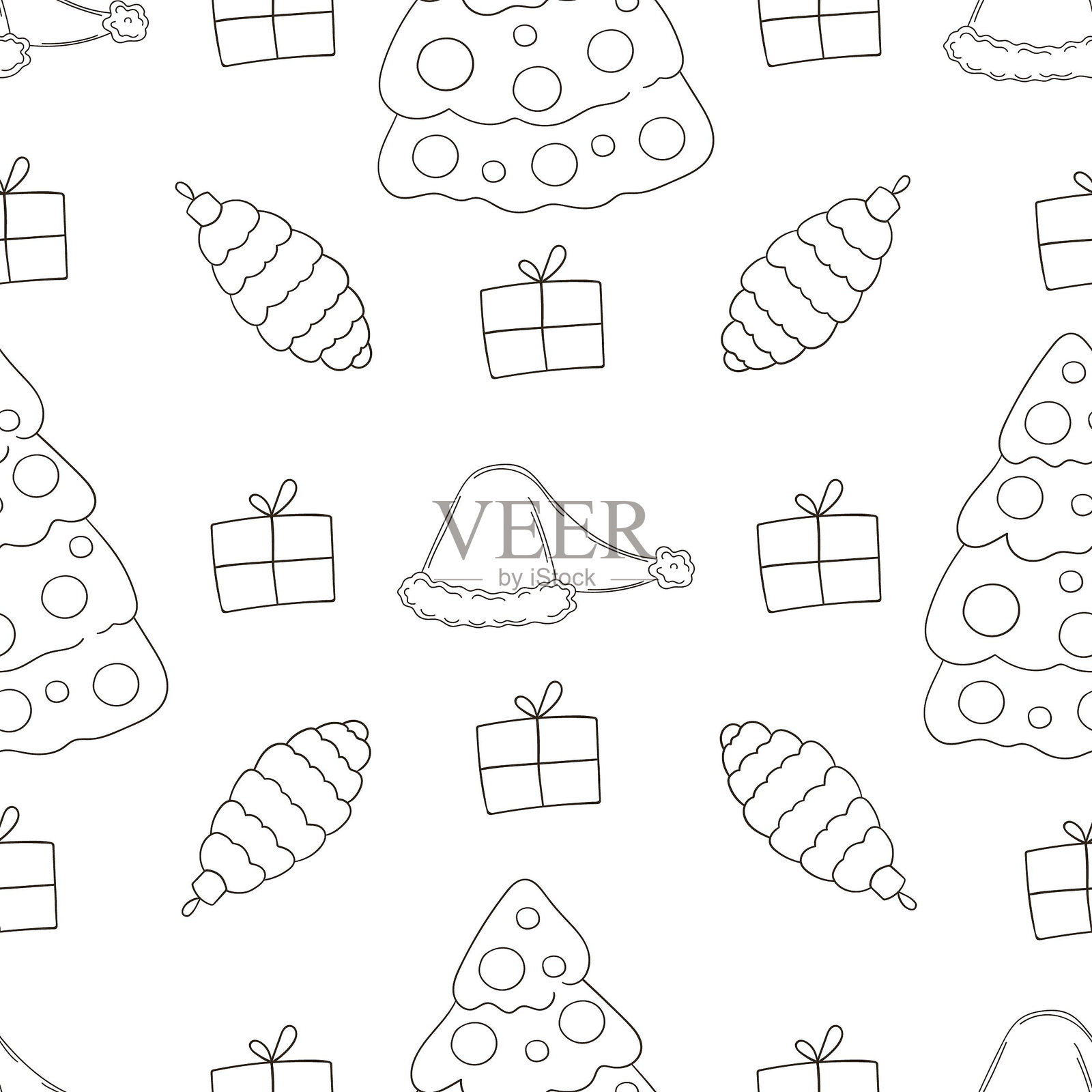 圣诞背景。手绘风格的着色图案插画图片素材