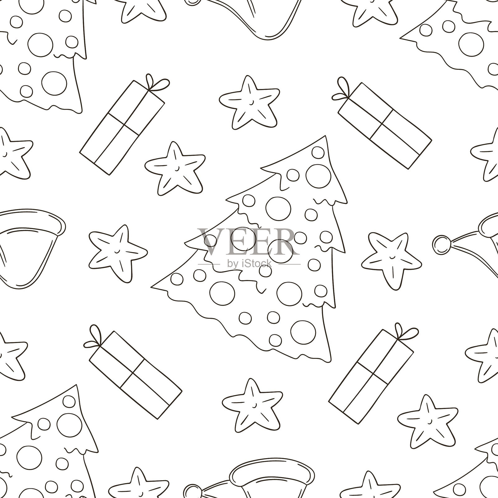 圣诞背景。手绘风格的着色图案插画图片素材