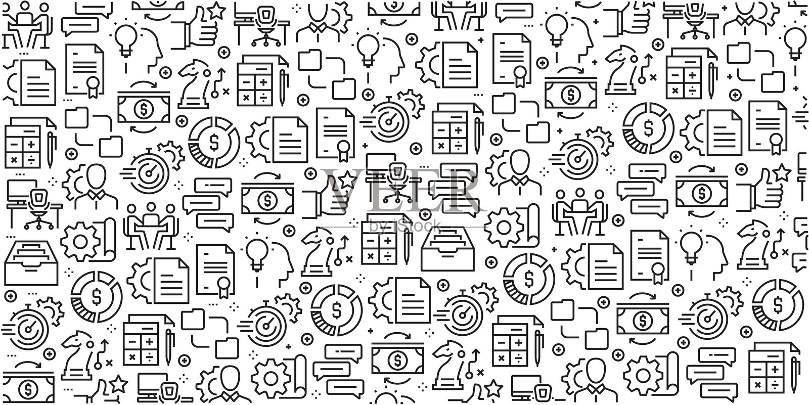 矢量设计模板和元素为项目规划在流行的线性风格-无缝模式与线性图标相关的项目规划-矢量插画图片素材