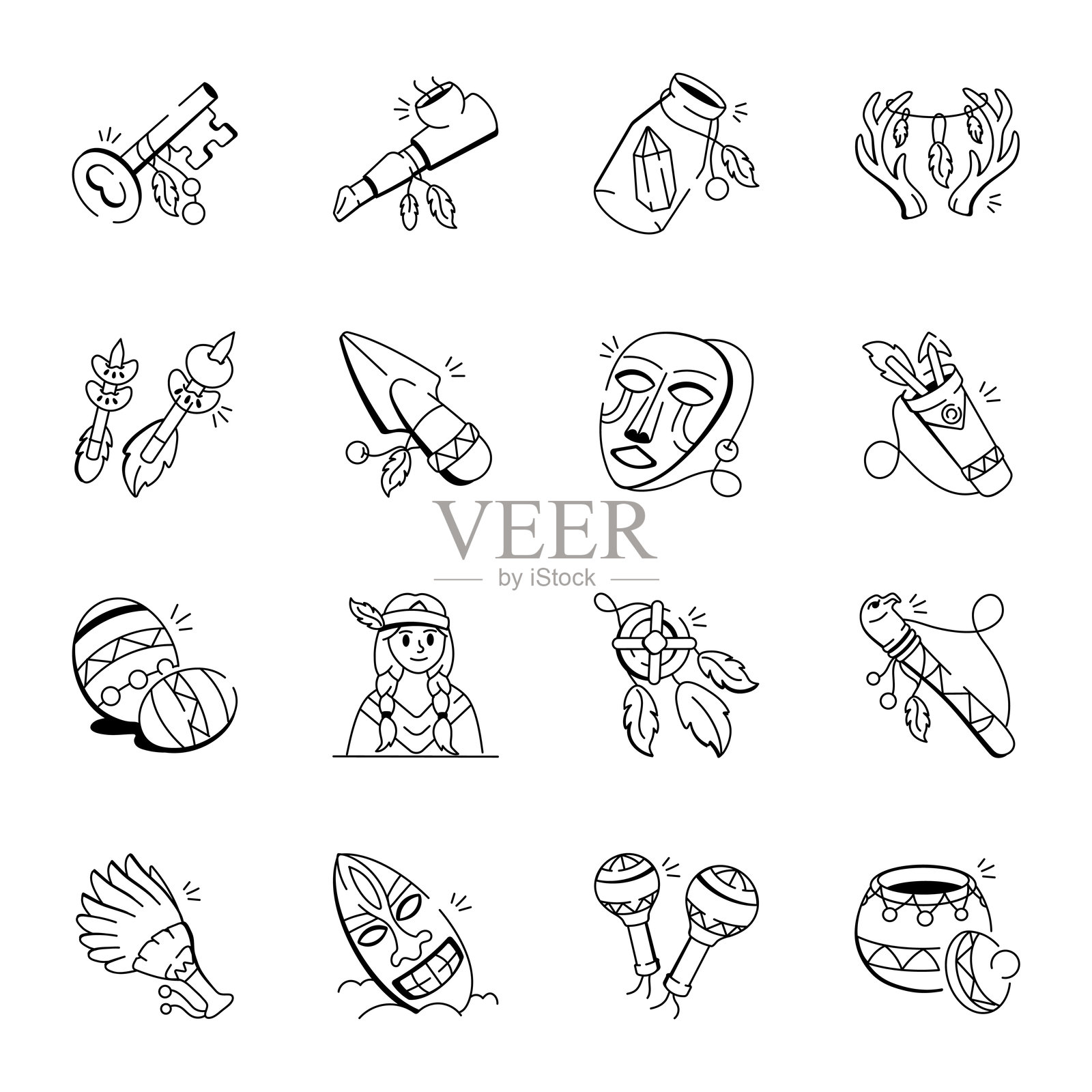 时尚的波西米亚部落涂鸦合集插画图片素材