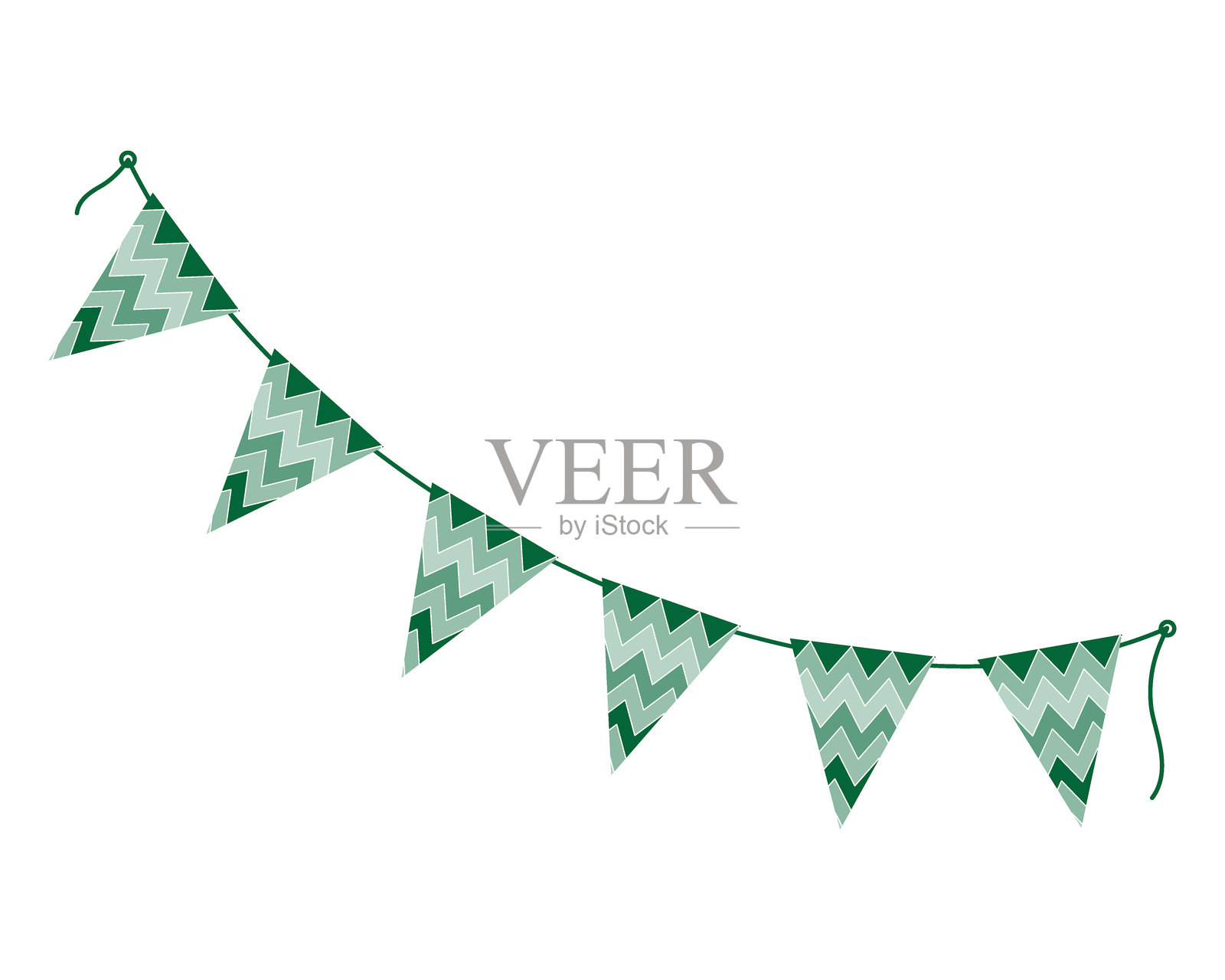 时尚单色绿色的三角节日装饰旗帜。圣帕特里克节问候元素插画图片素材