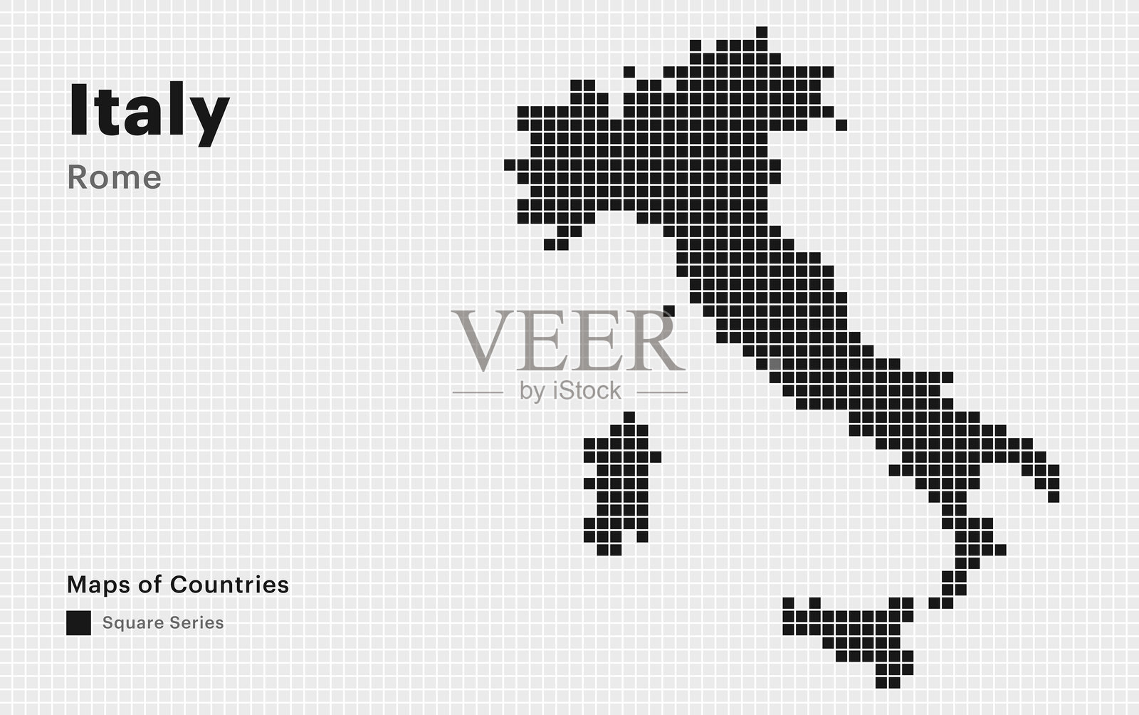 意大利创意点状地图，包含首都罗马的方形点插画图片素材
