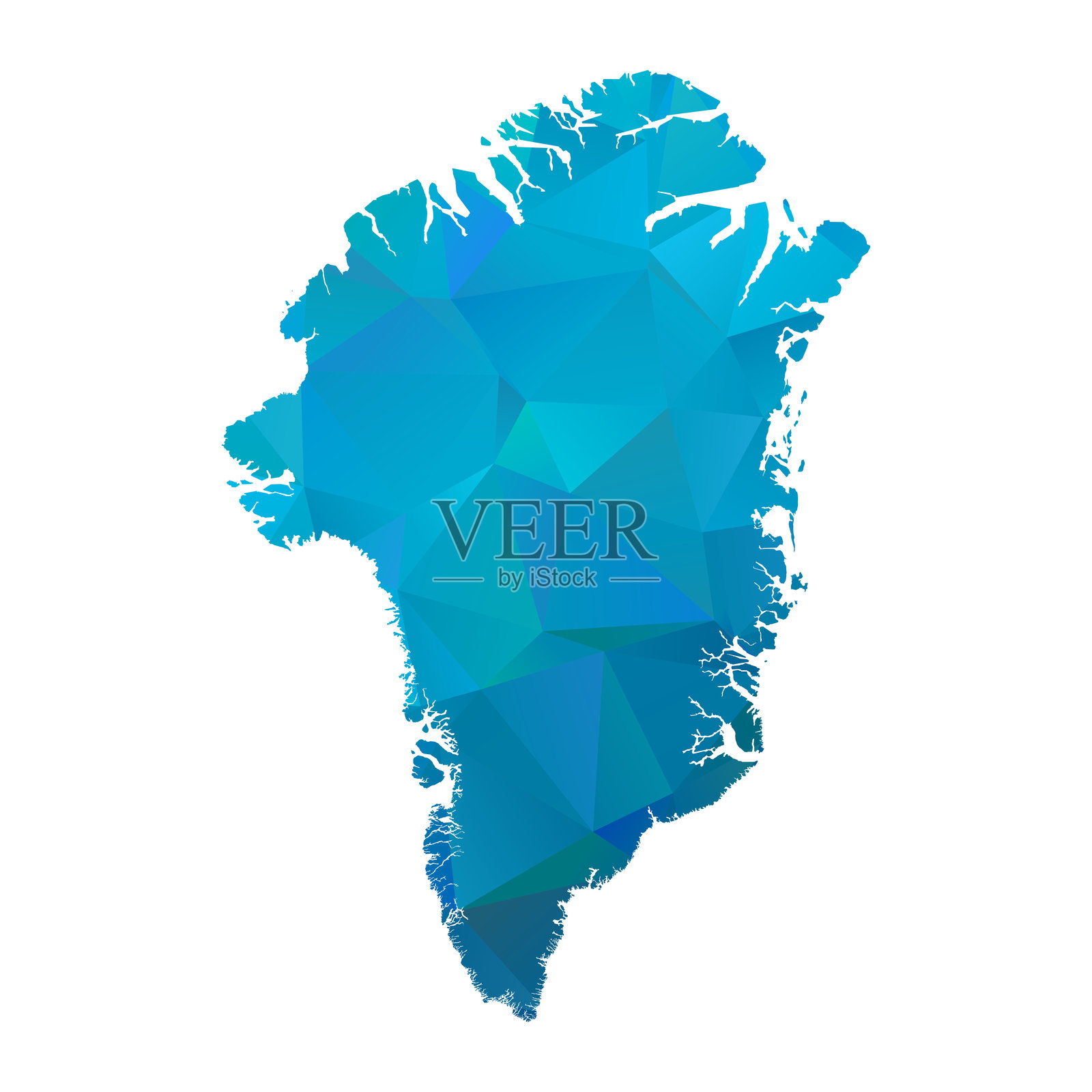 格林兰地图 - 蓝色几何皱褶三角形，多边形设计。插画图片素材