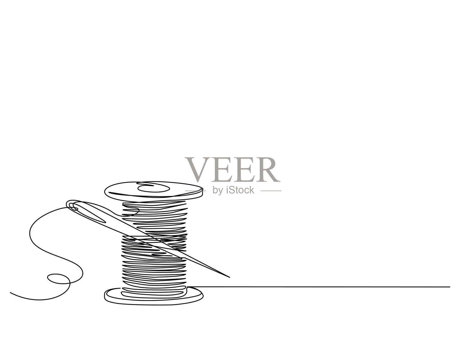 连续一笔画的纺织线轴。线轴单线艺术矢量插图。可编辑矢量。插画图片素材