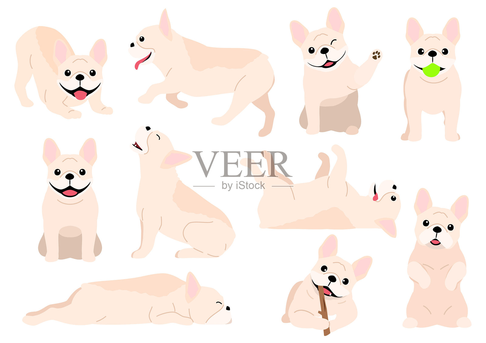 法国斗牛犬姿势系列插画图片素材