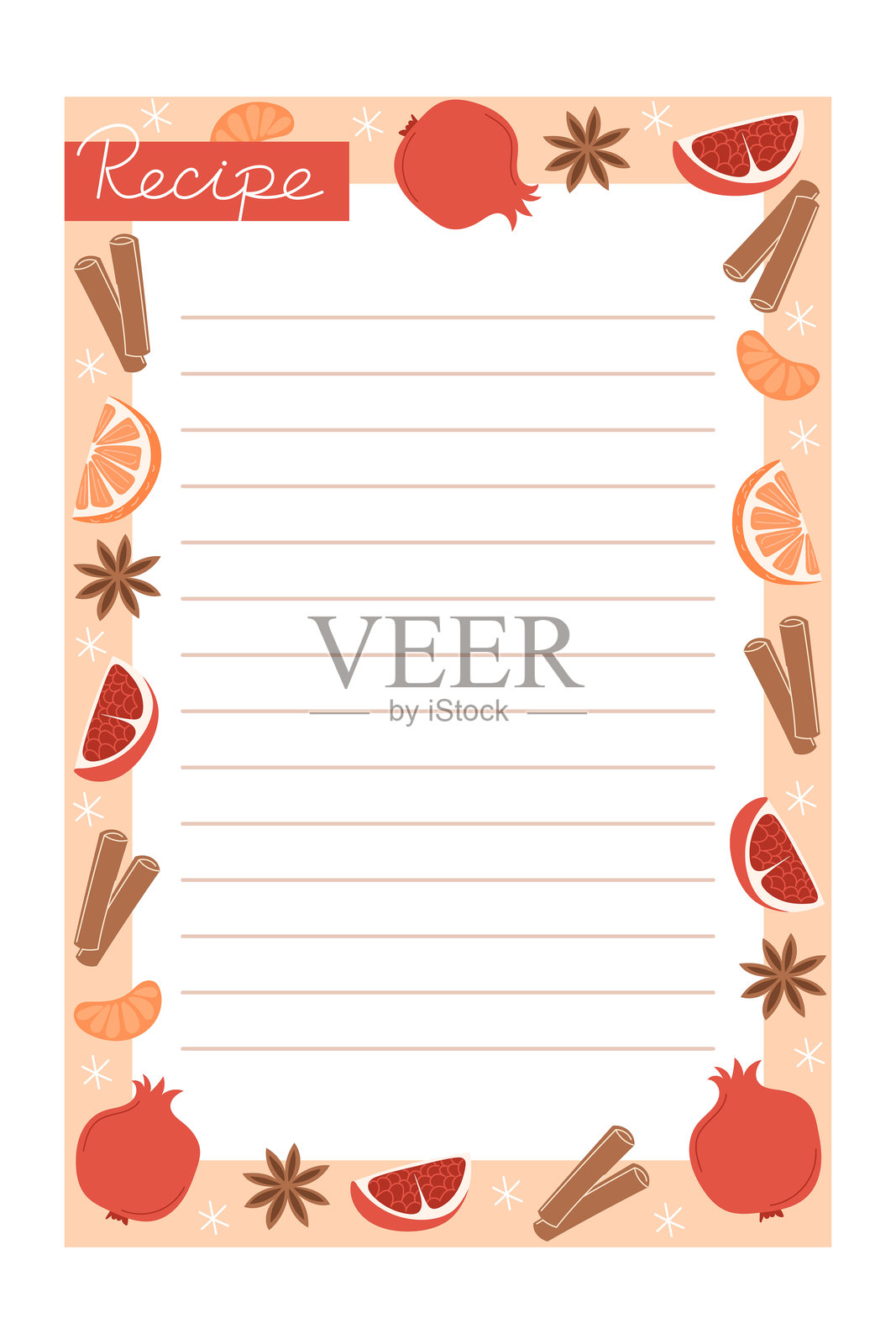 装饰有冬季水果和香料的空白食谱卡片插画图片素材