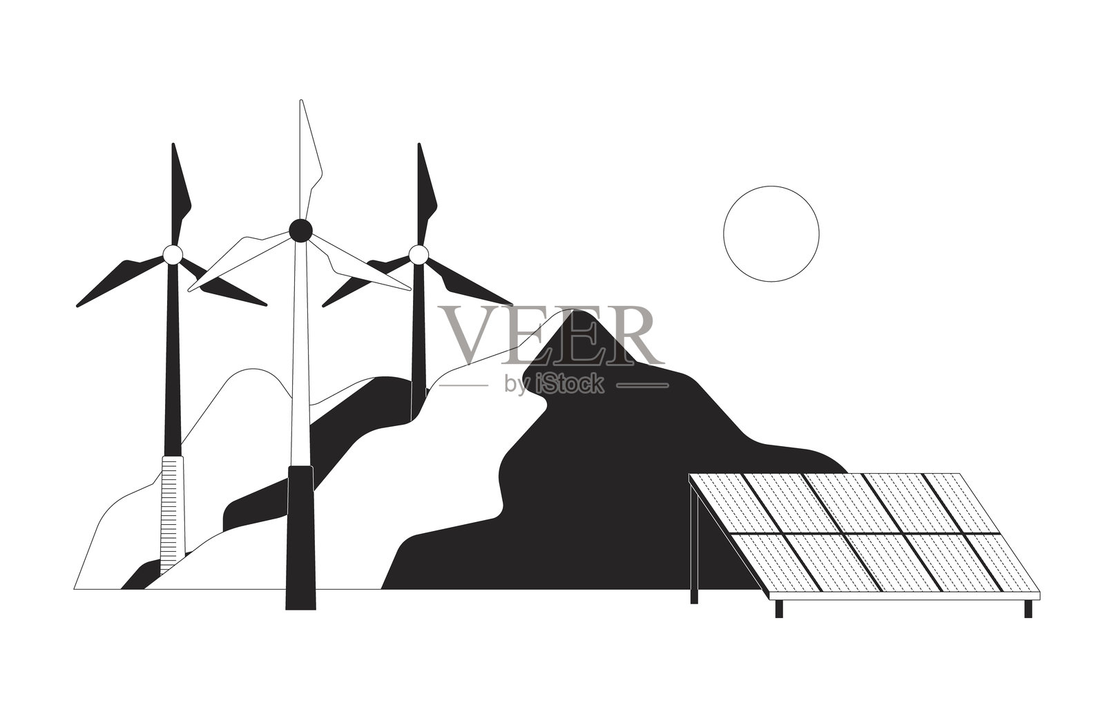 可再生能源技术线性插图插画图片素材