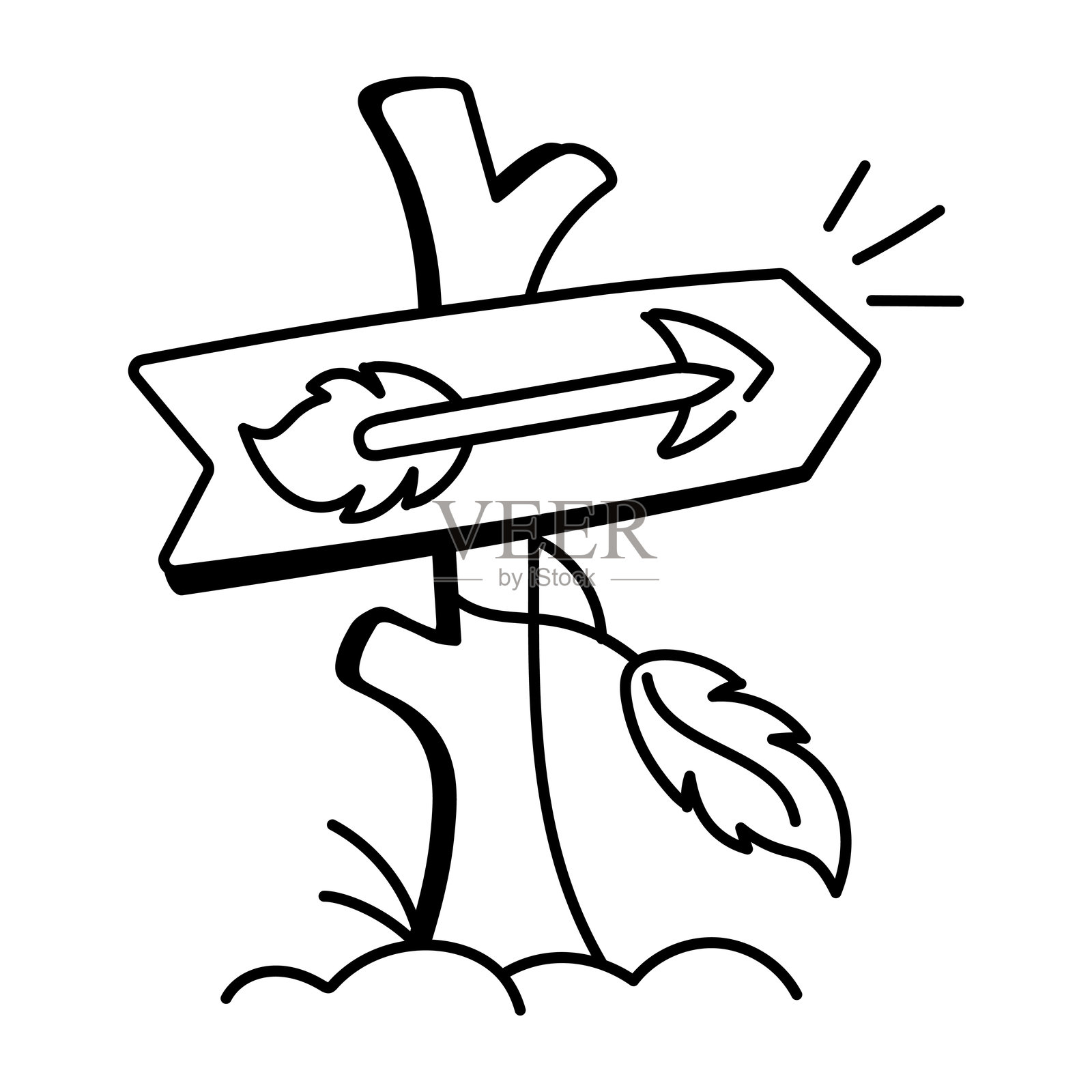 一幅涂鸦风格的木板图标，上面有一个箭头插画图片素材