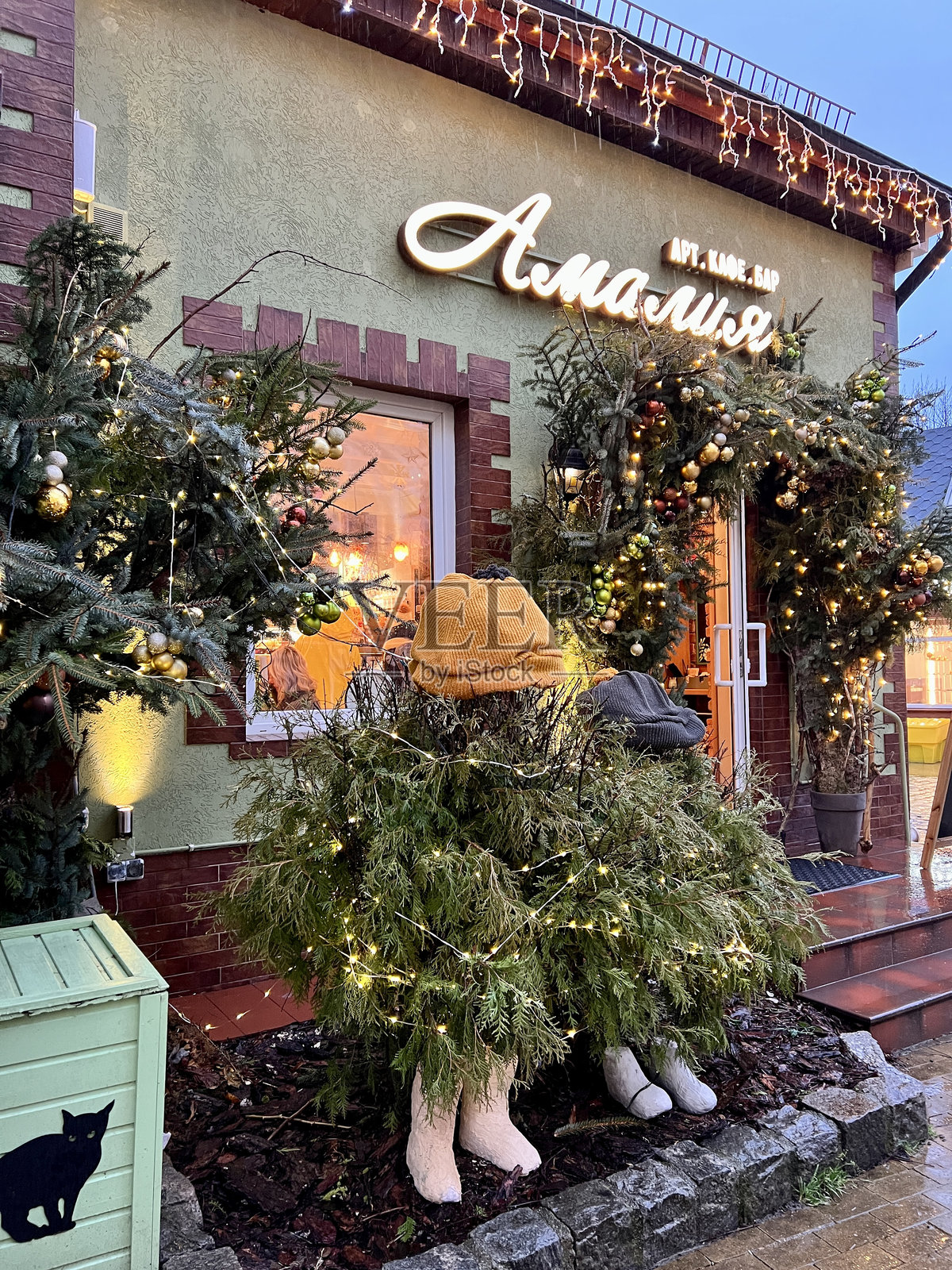 俄罗斯加里宁格勒地区泽列诺格拉德斯克街道上的圣诞装饰照片摄影图片