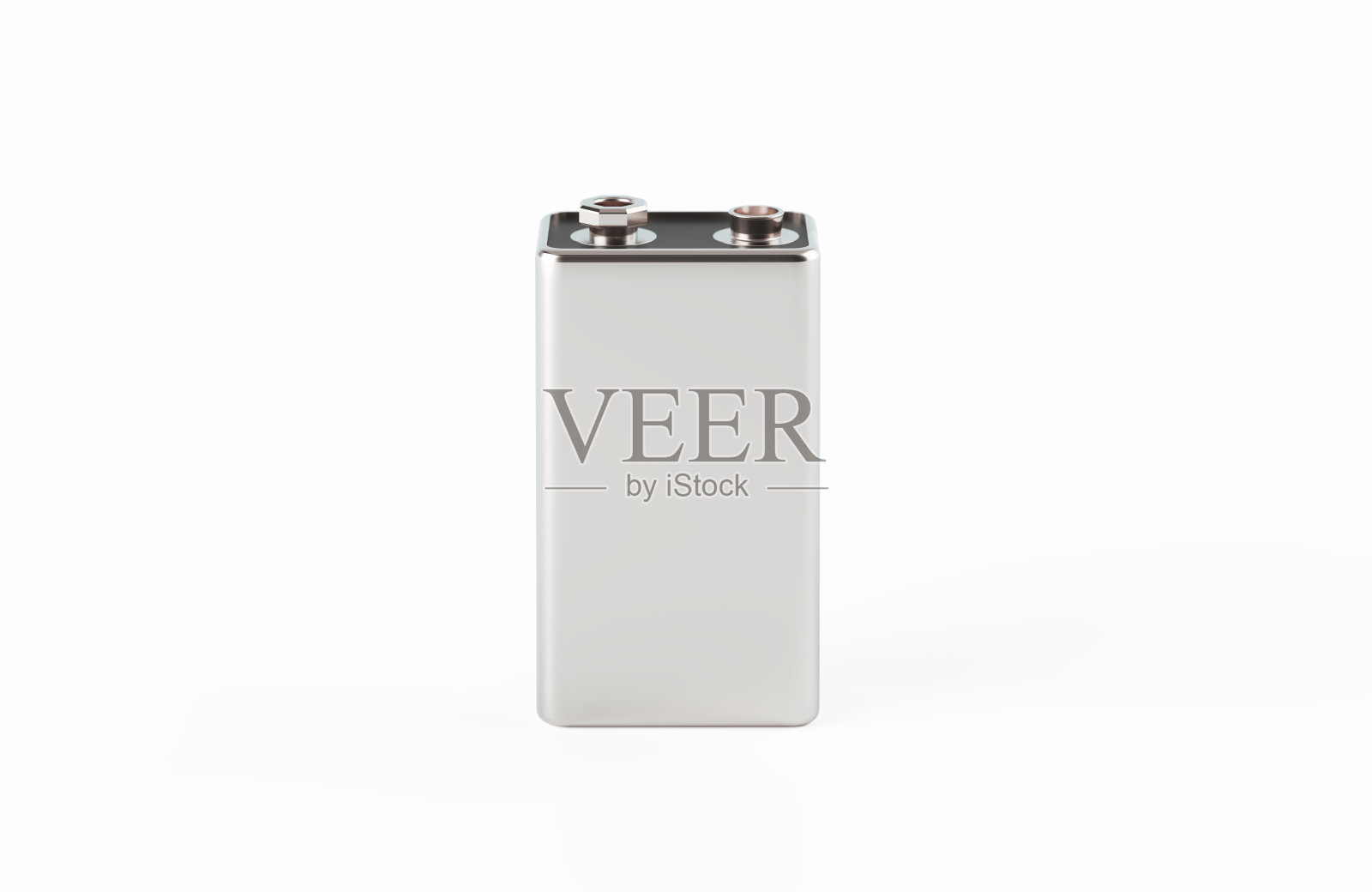 银色9V电池在白色背景上照片摄影图片