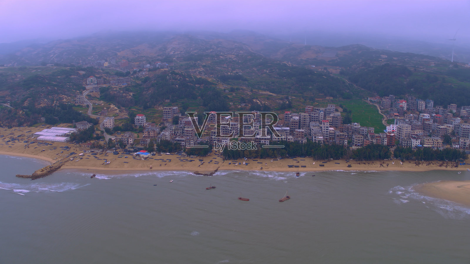 客家渔村，福建，中国，亚洲。渔船。照片摄影图片