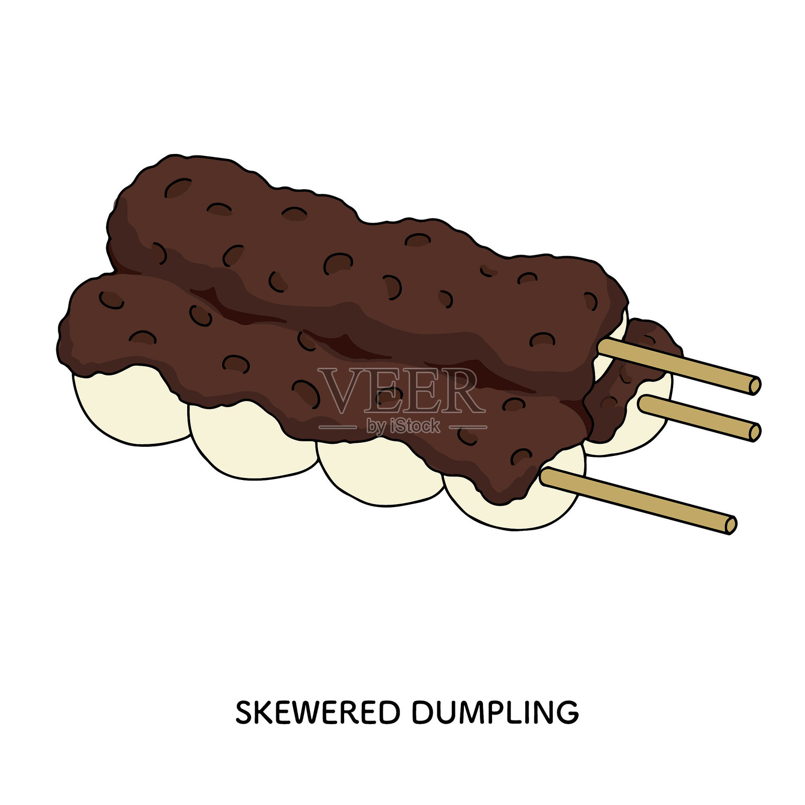 日式甜点 _ 红豆沙串饺子线条手绘插图插画图片素材