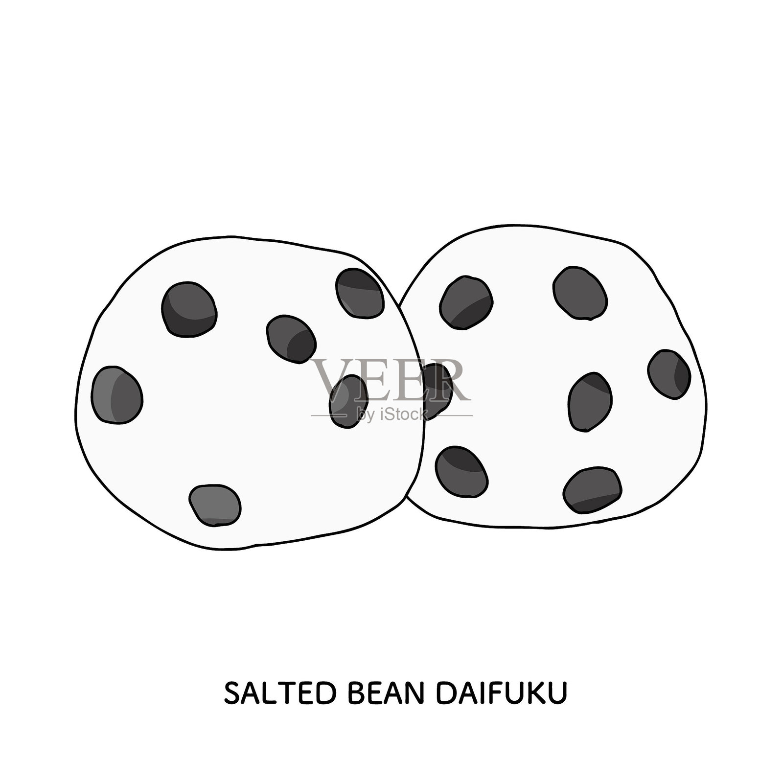 手绘插图：日本甜点_ 盐渍豆大福的线条画插画图片素材