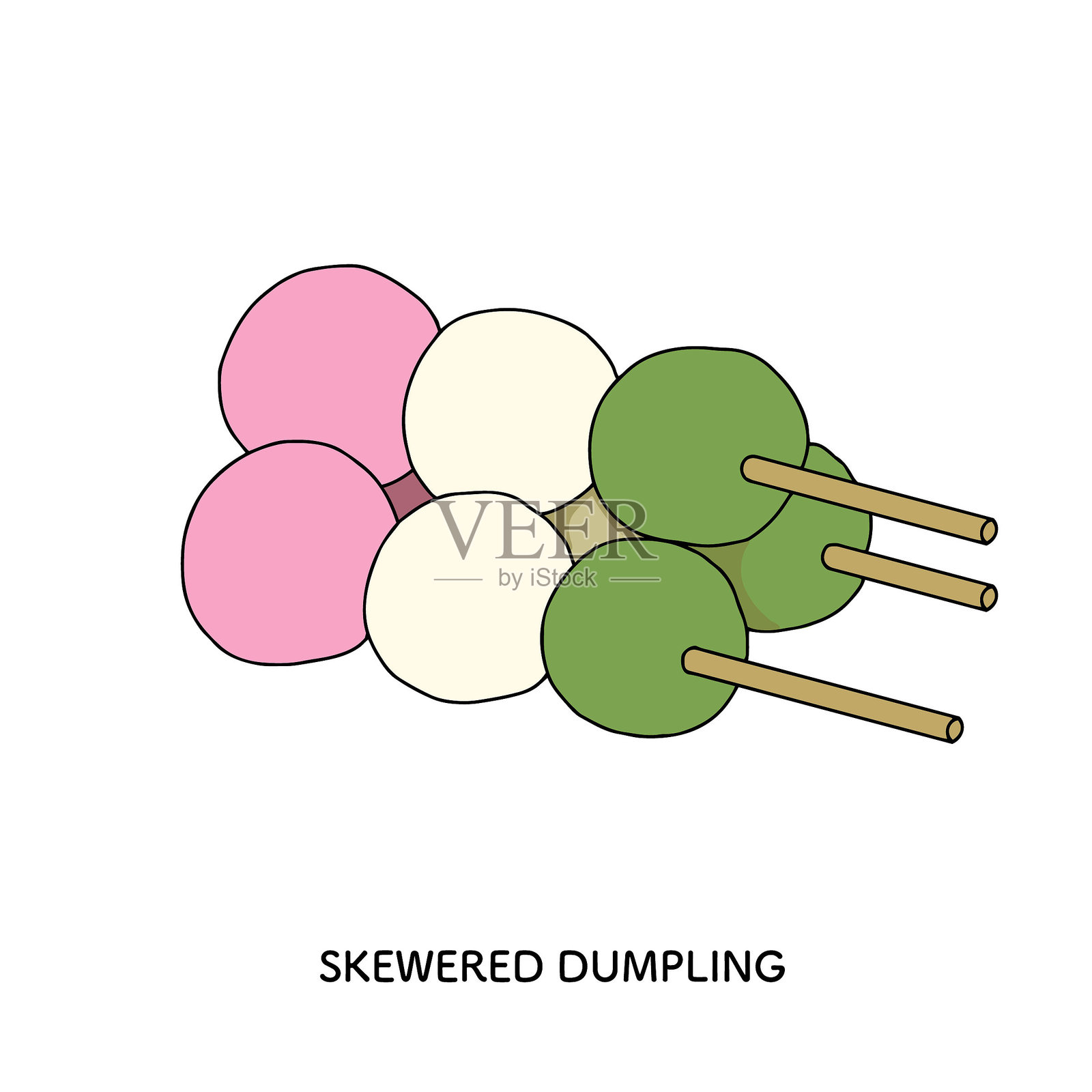 日本甜点 _ 三色团子的线条画 手绘插图插画图片素材