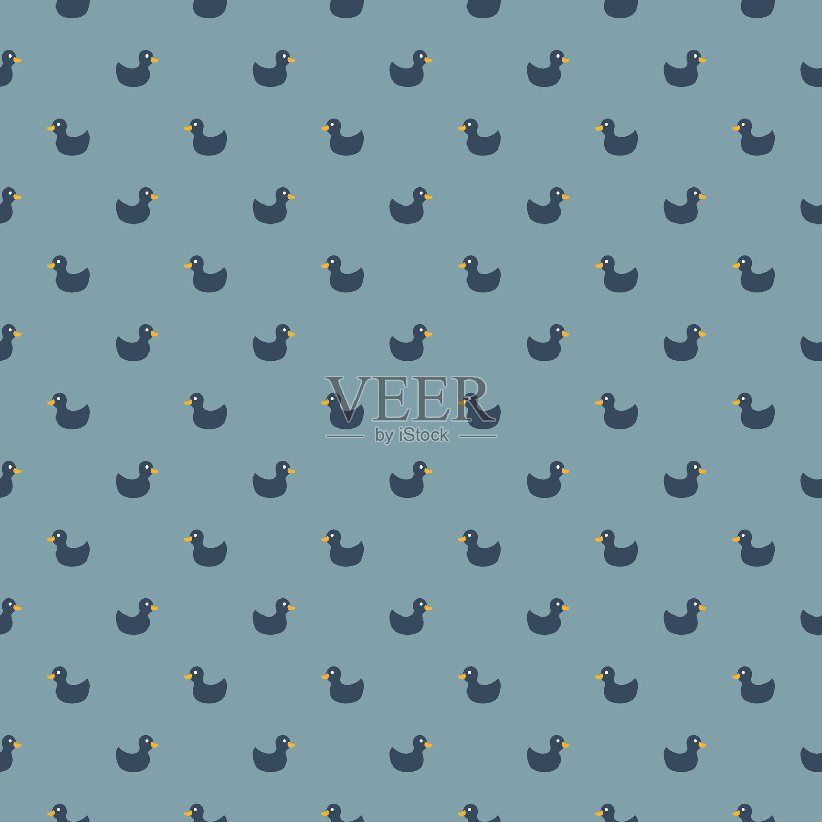 可爱橡胶鸭无缝图案，卡通鸭子背景矢量插图插画图片素材