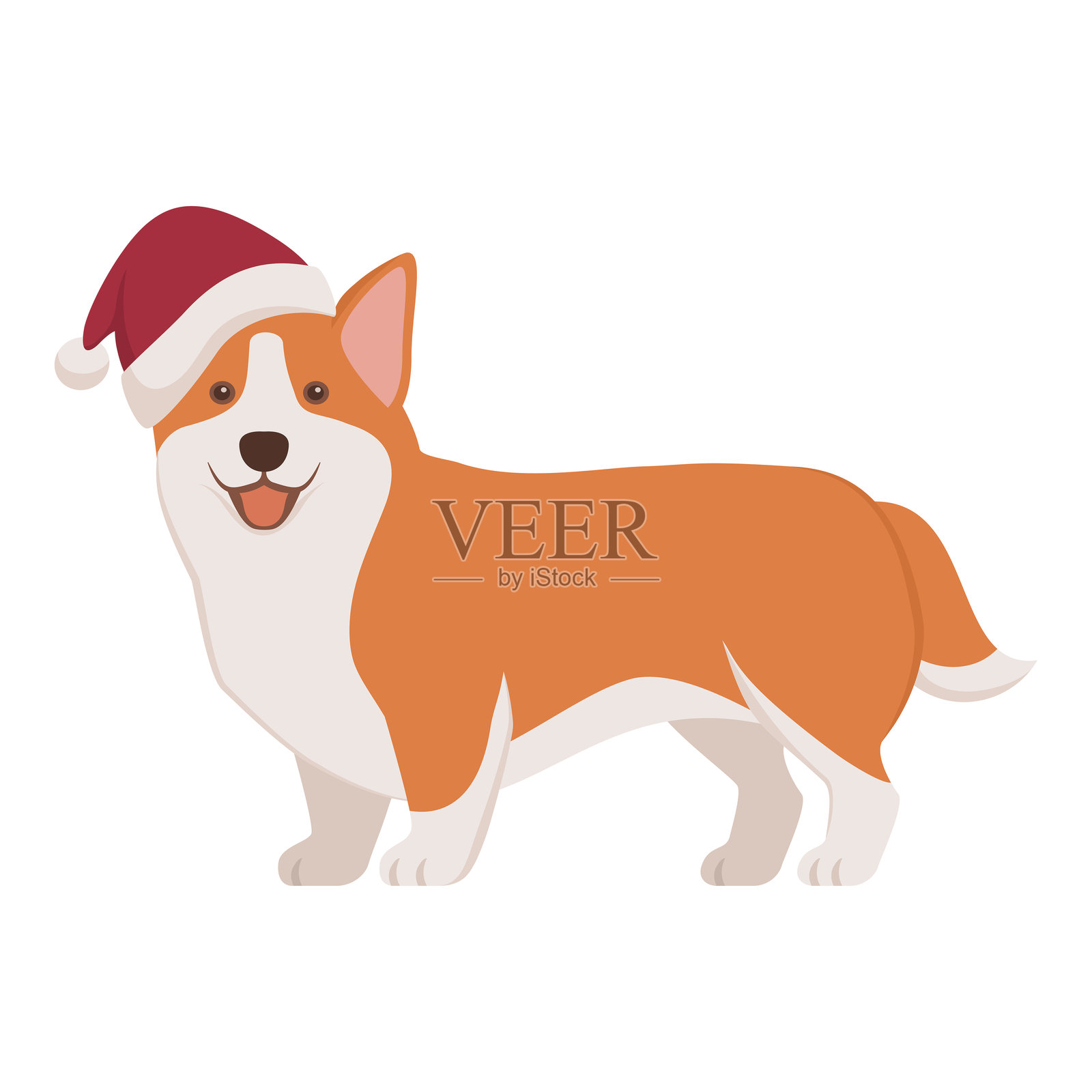 可爱的狗狗戴着圣诞老人帽插画图片素材
