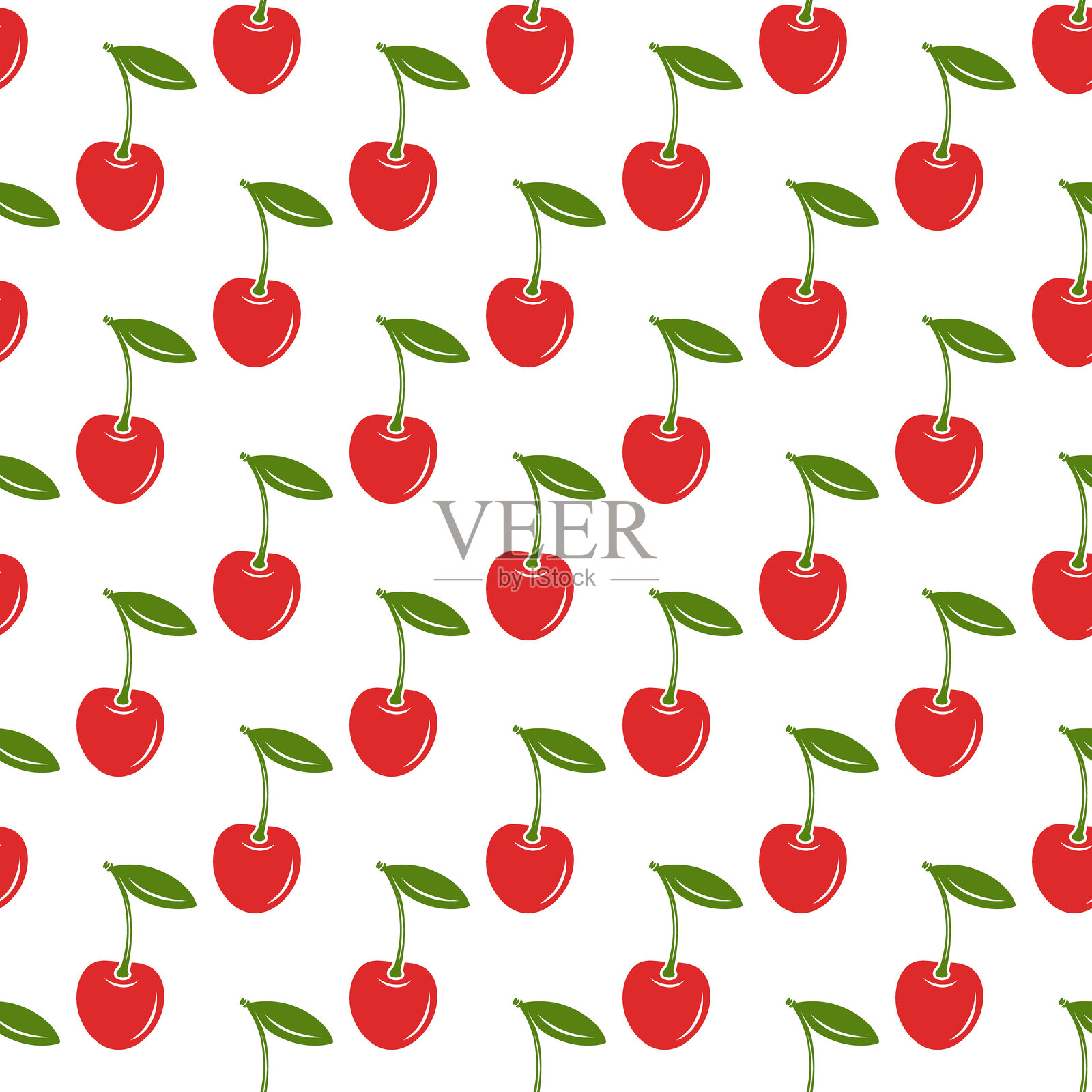 可爱的樱桃无缝图案，背景为白色。适合情人节、爱情和浪漫主题的可爱樱桃。插画图片素材