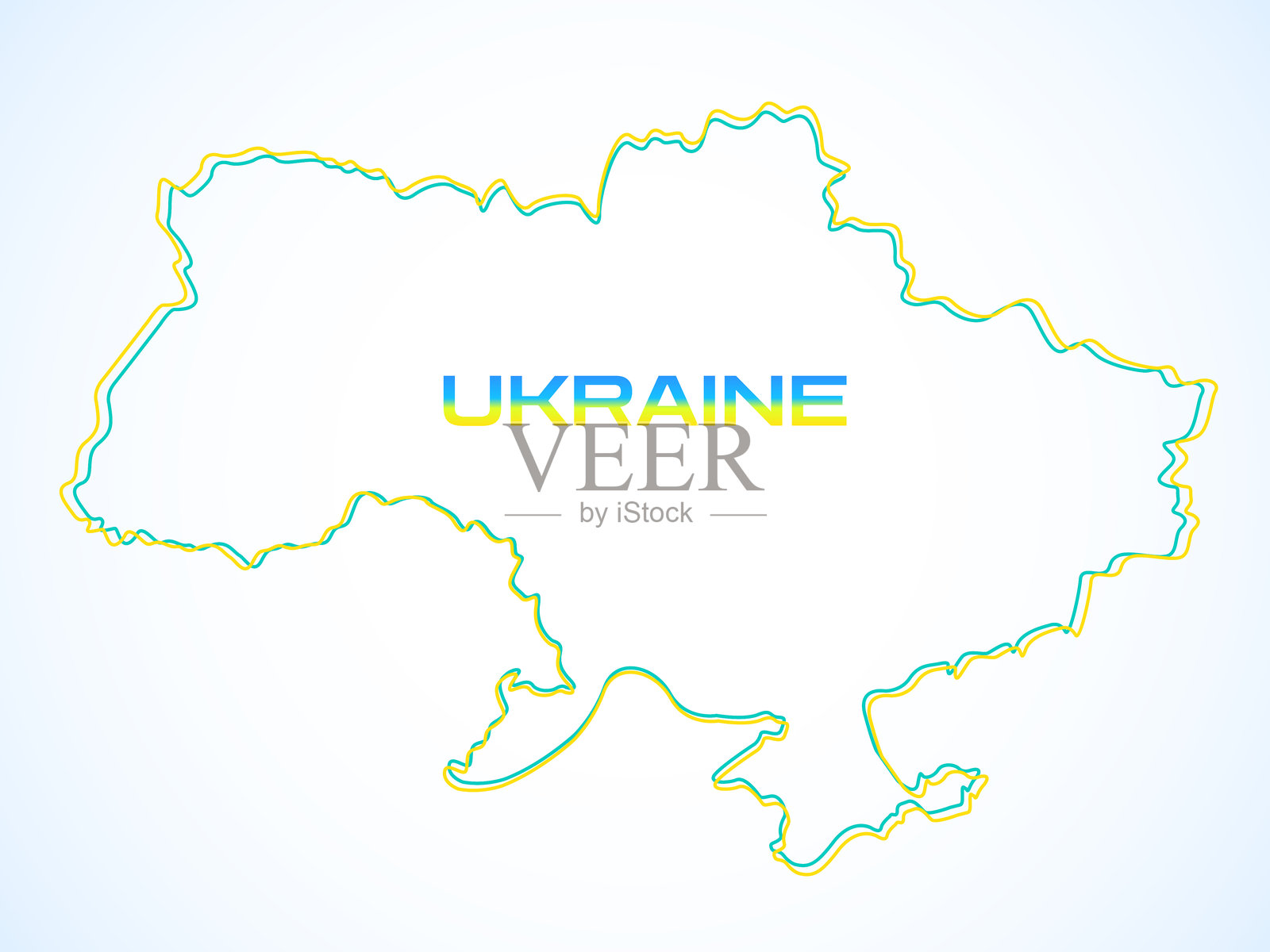 乌克兰地图，蓝色和黄色轮廓插画图片素材