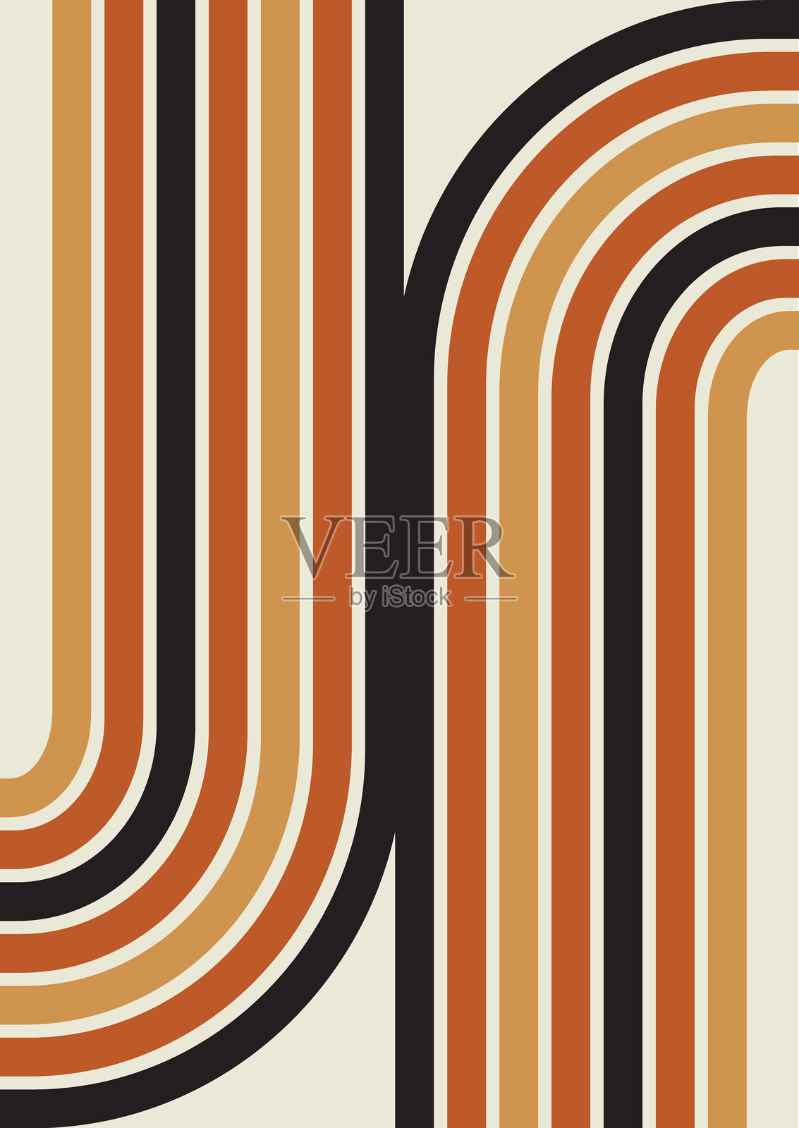 美学极简几何彩色海报插图。波西米亚风格的二维装饰，采用赤土色调。插画图片素材