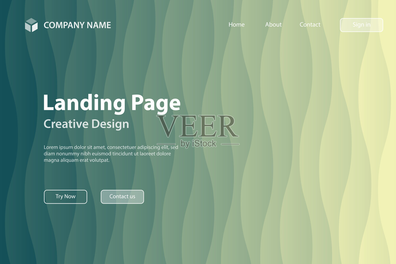 着陆页模板 - 时尚的几何背景与绿色抽象波浪插画图片素材