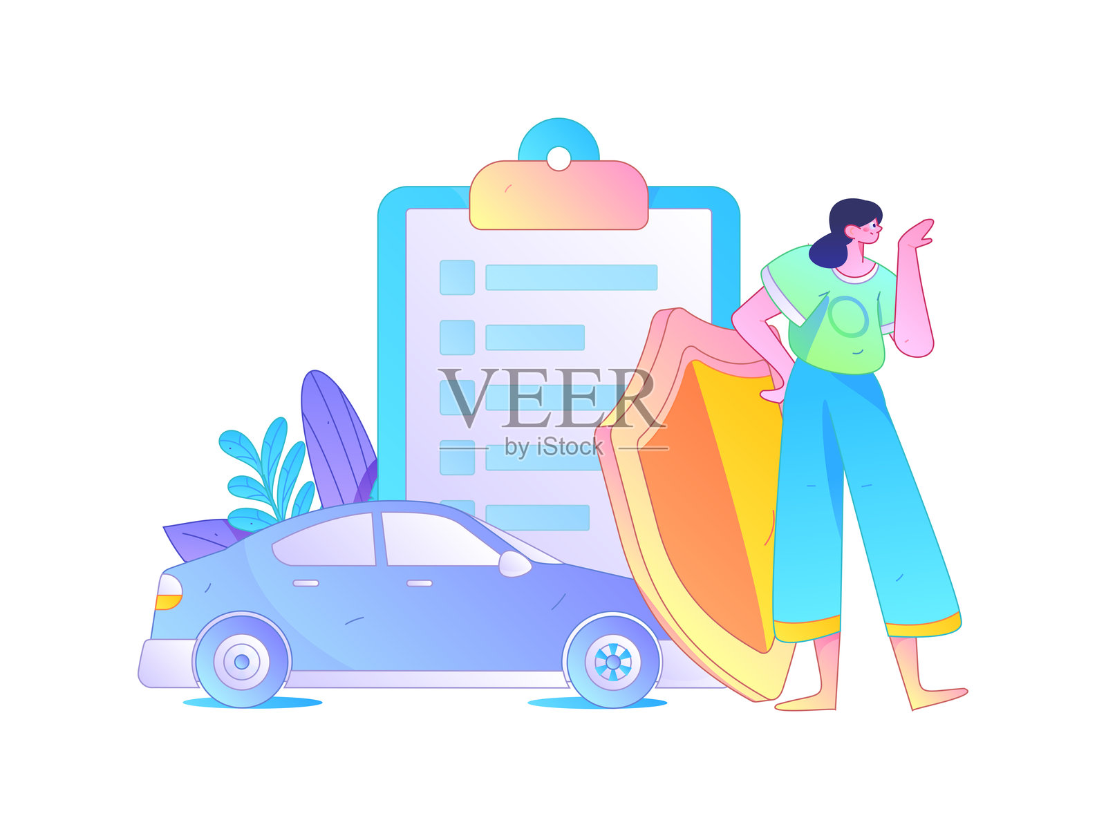 购买汽车保险的扁平角色矢量概念操作插图插画图片素材