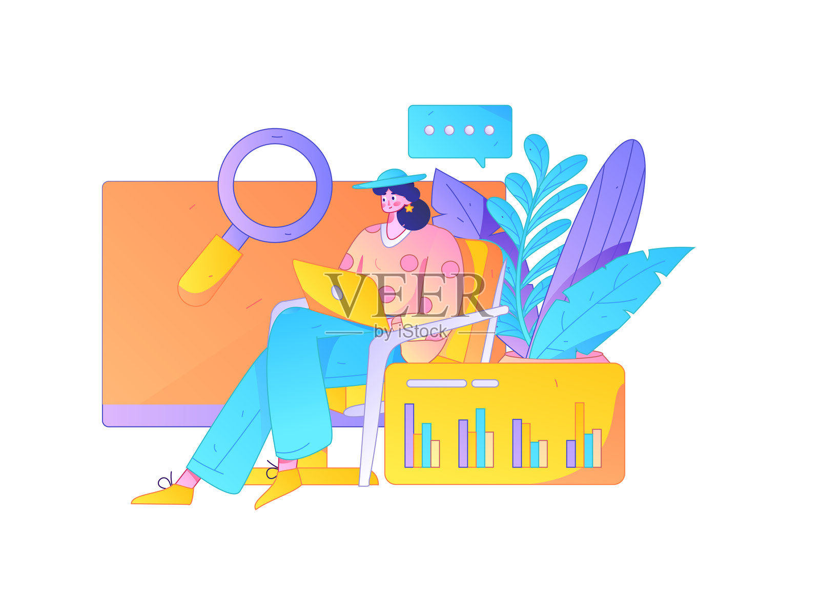 扁平矢量插图展示商务人士在工作场景中操作插画图片素材