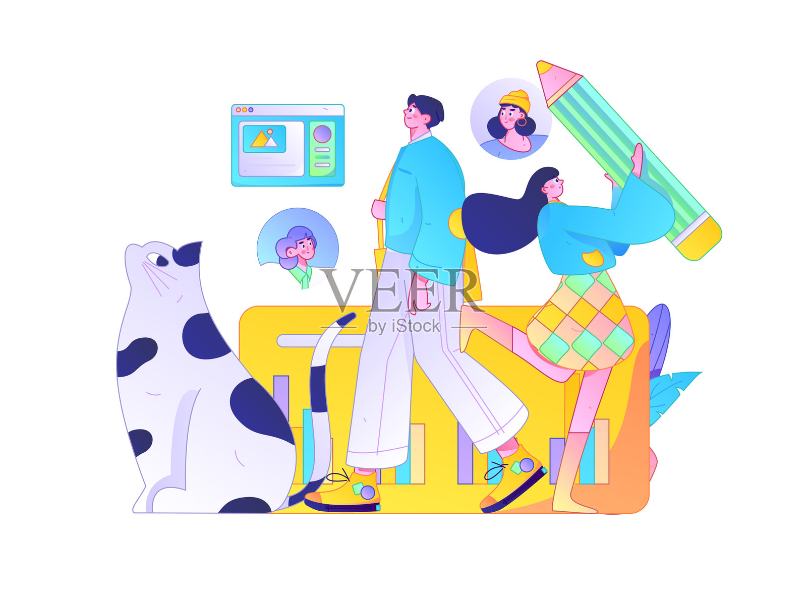 扁平矢量插图展示商务人士在工作场景中操作插画图片素材