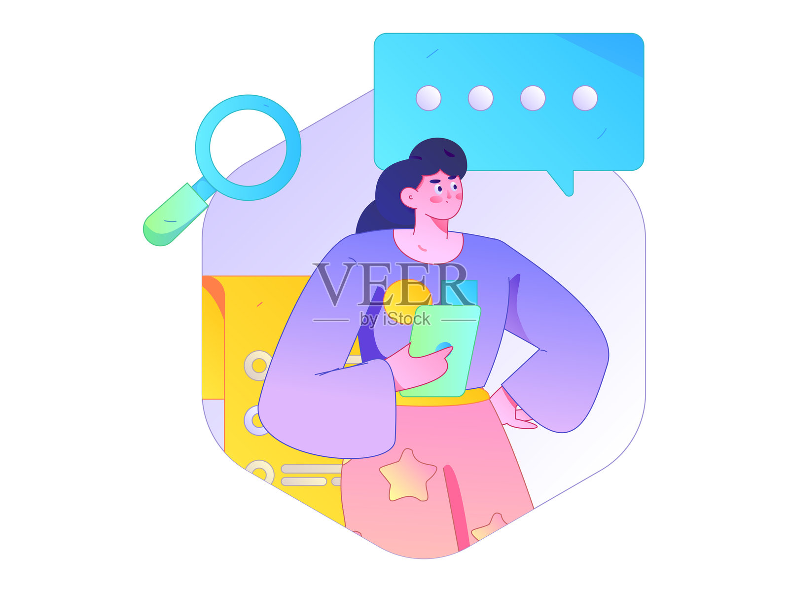 平面矢量插图展示商务人士在工作场景中操作插画图片素材