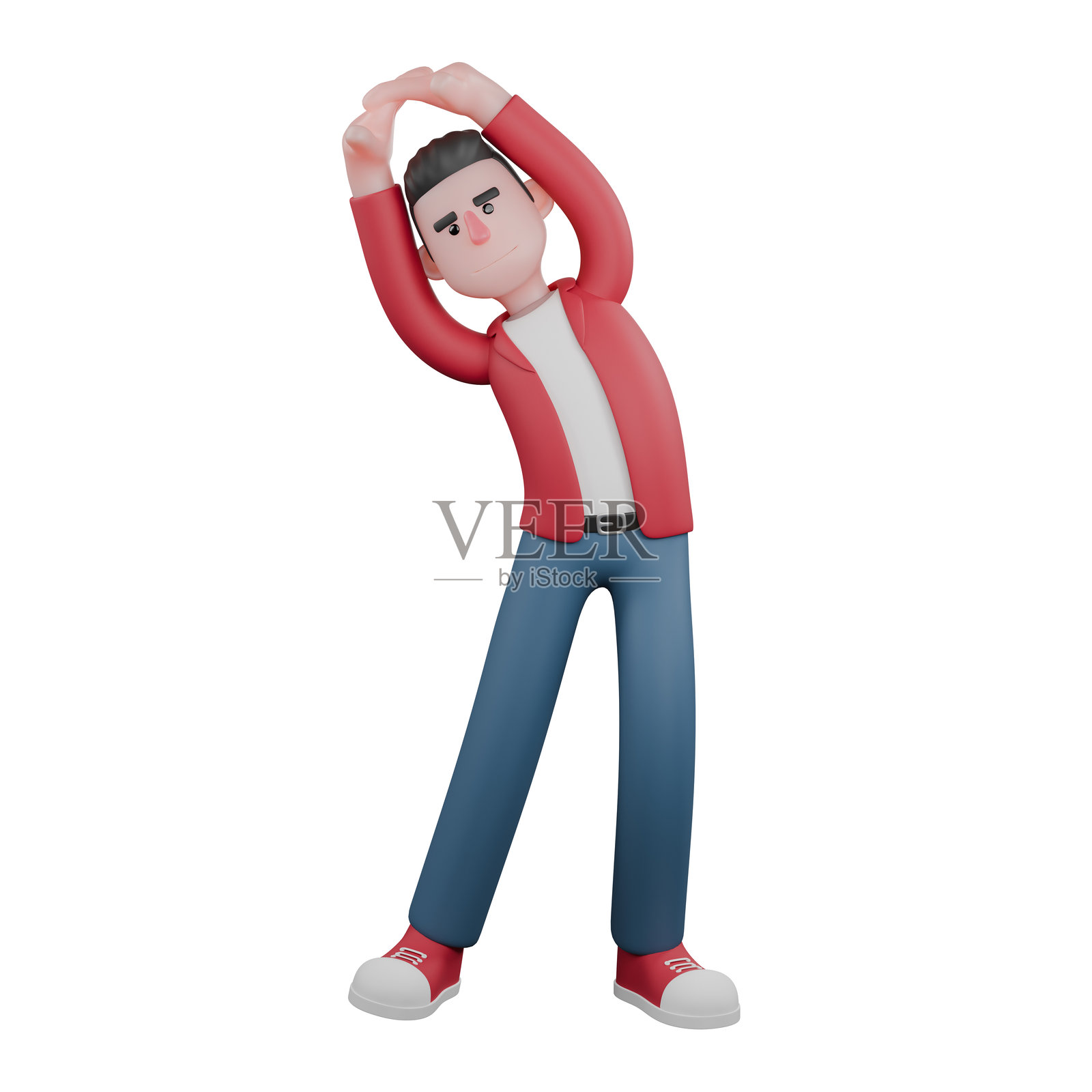 插画卡通歌手。一位男性歌手倾斜着身体，双手相握并高举在头顶上。歌手设计照片摄影图片