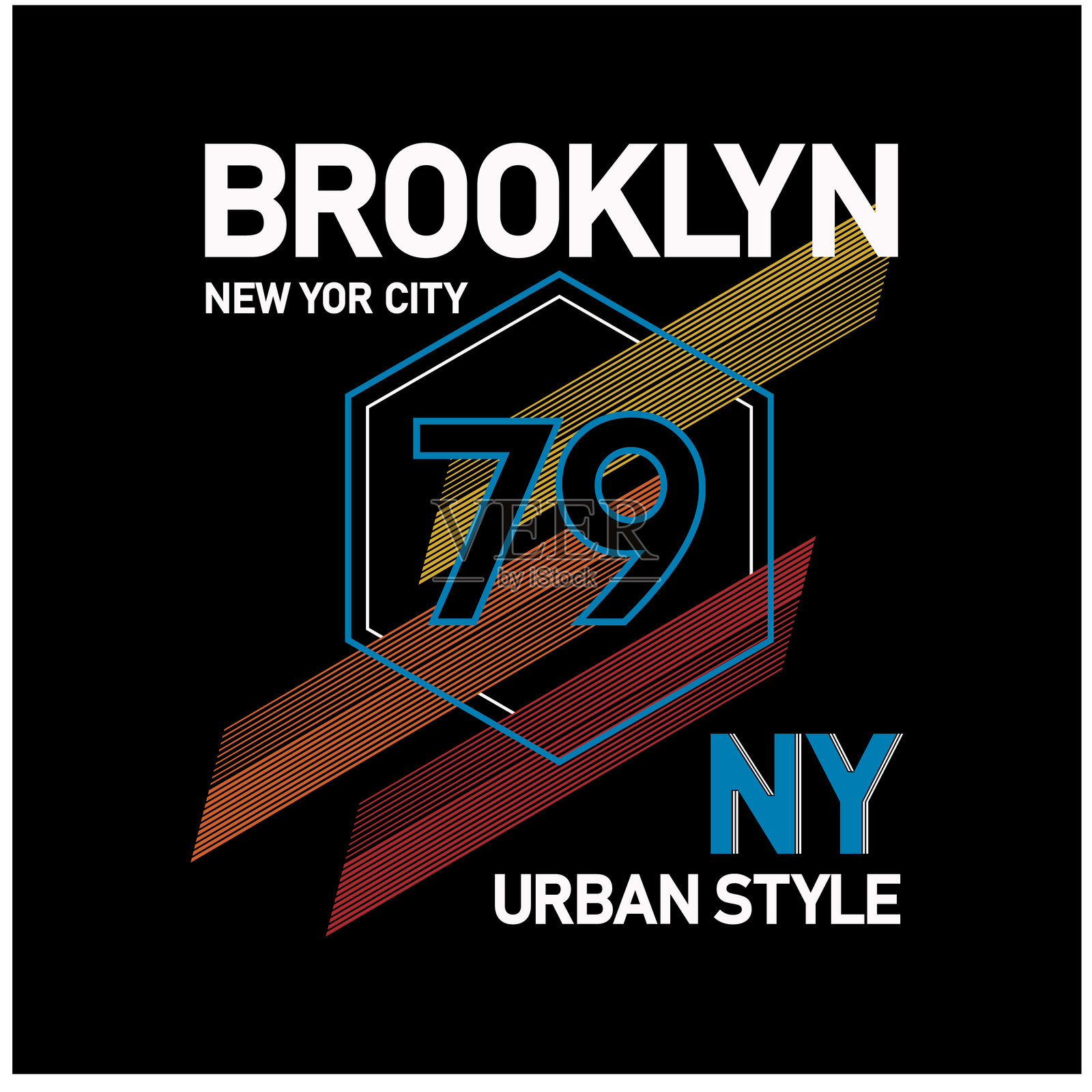 复古设计布鲁克林城市风格，T恤、贴纸、墙面壁画的排版设计，矢量插图插画图片素材