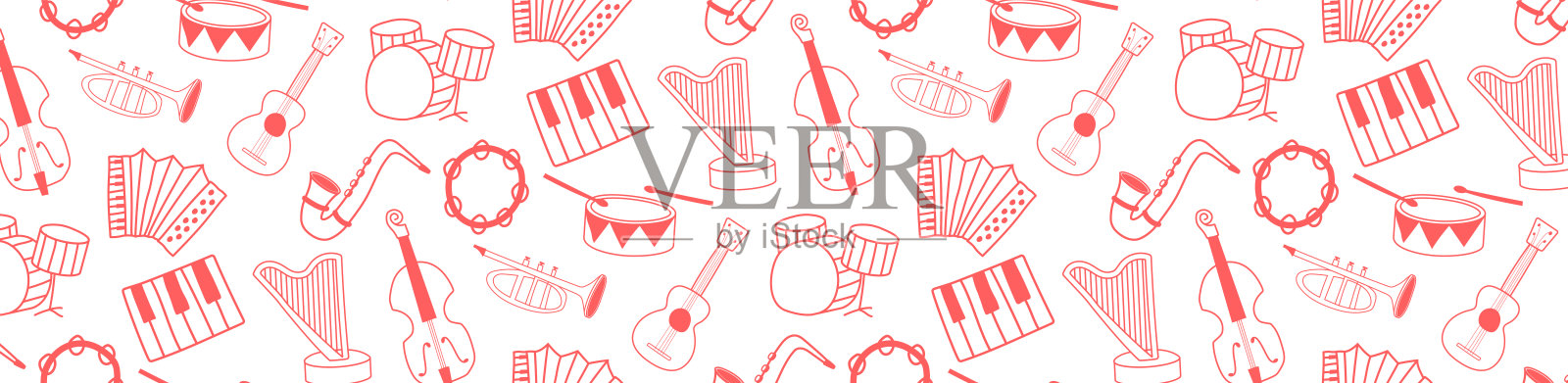涂鸦手绘乐器无缝图案背景插画图片素材