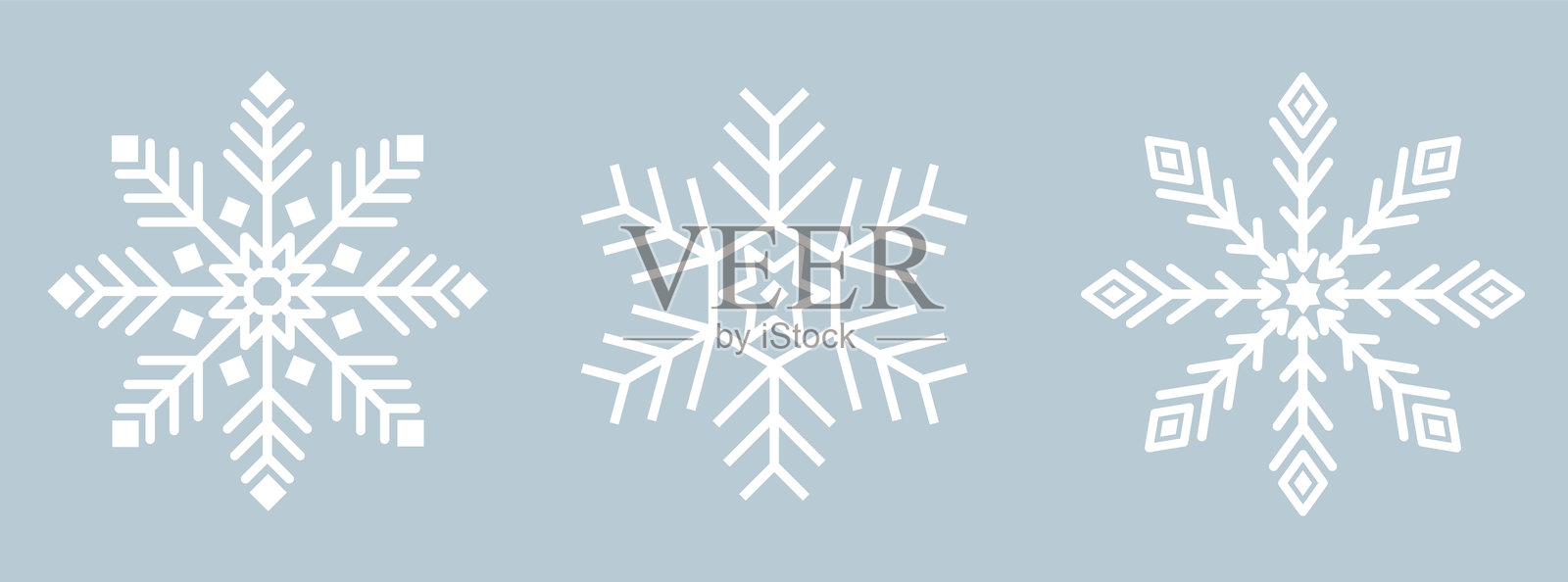 雪花图标集。蓝色背景上的白色冰雪花。水晶，圣诞节，新年。冬季象征。插画图片素材