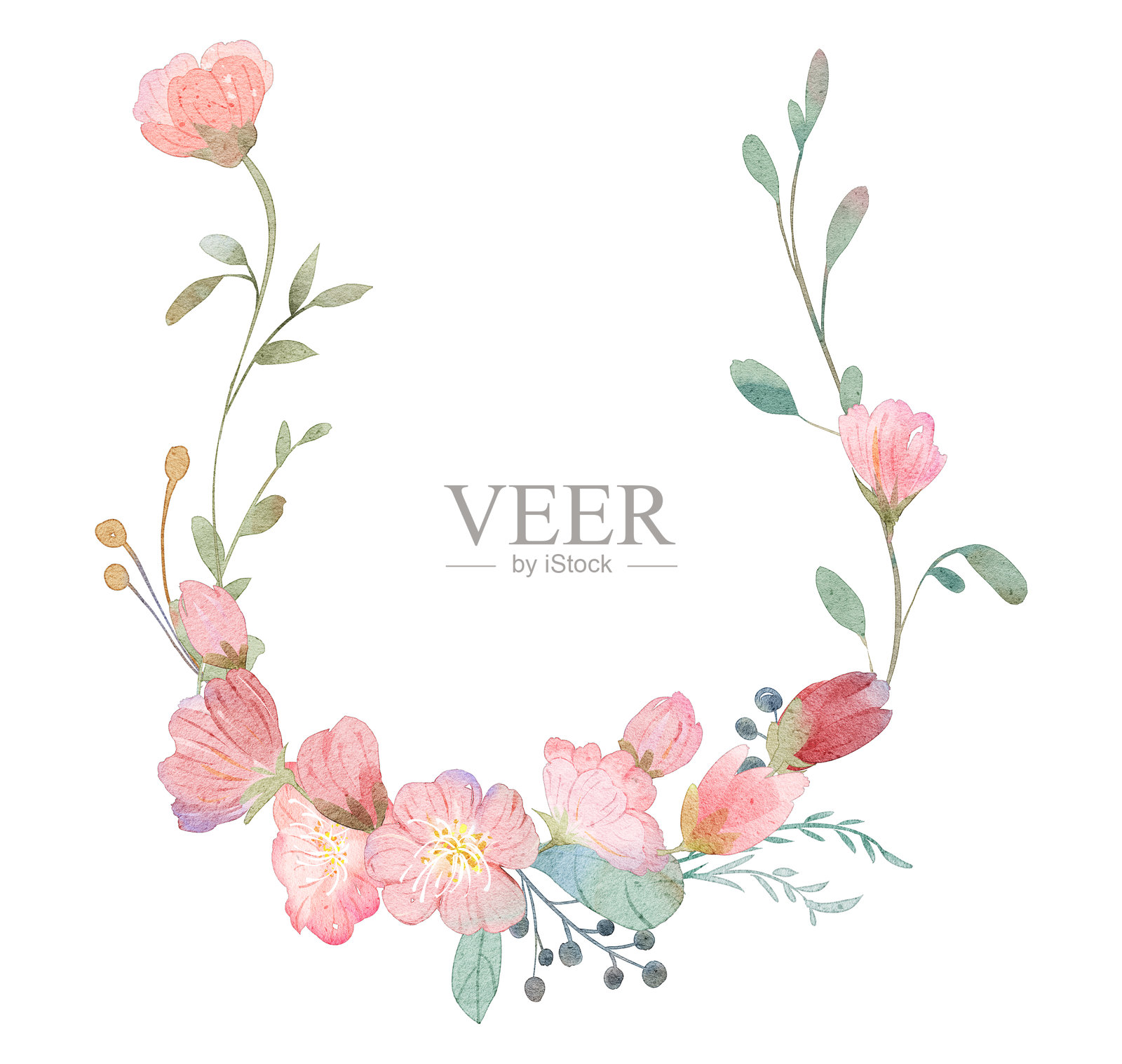 水彩粉色框架背景设计剪贴画插画图片素材