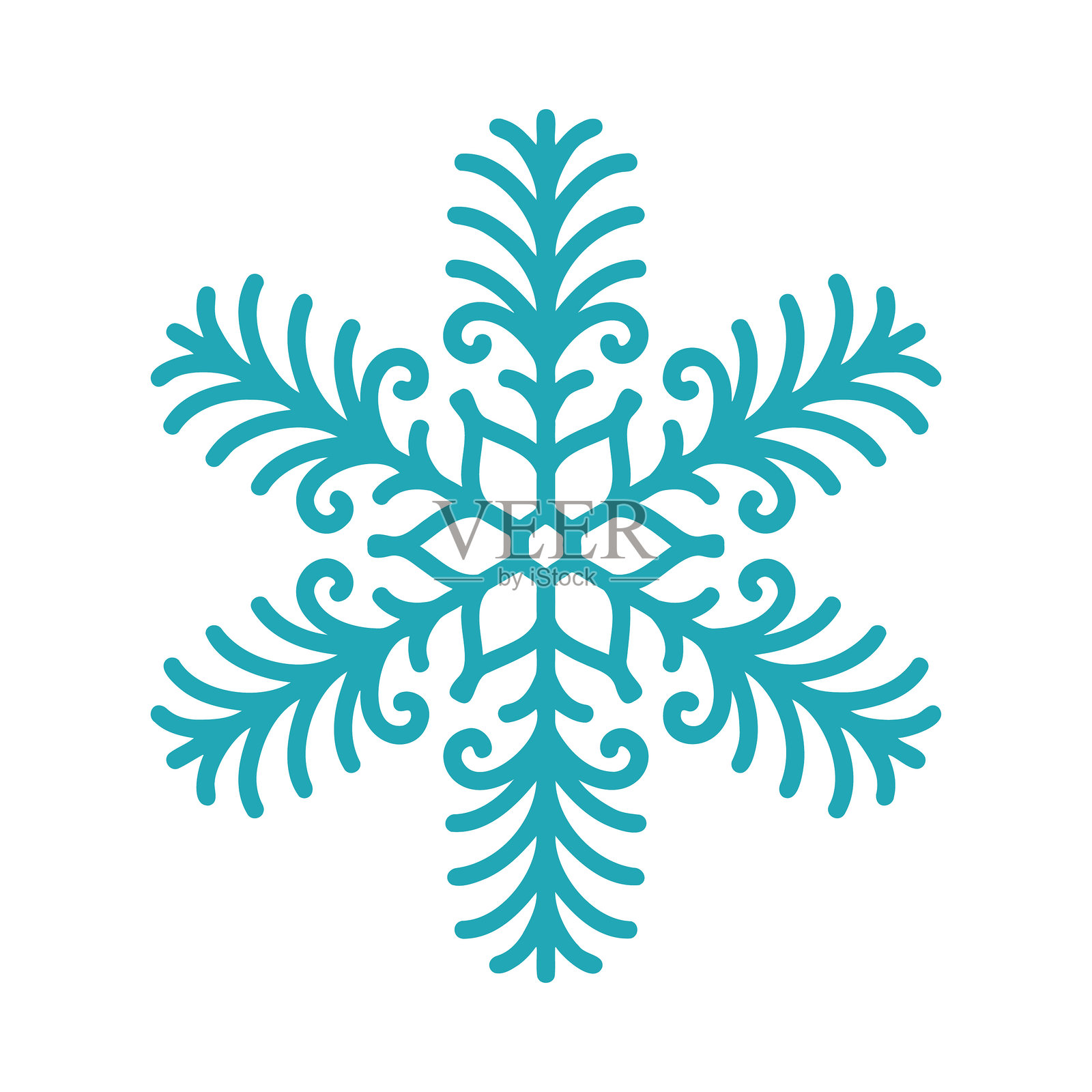 美丽的雪花，详细的手绘平面矢量插图。图形轮廓涂鸦绘画。圣诞节和新年象征。独特的雪花轮廓图标，适用于寒冷冬季的设计和装饰。插画图片素材