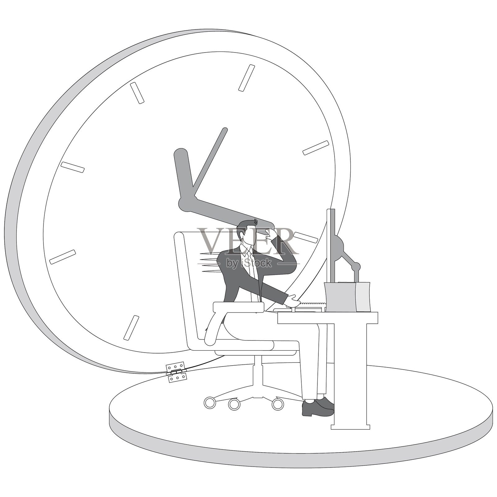 压力与时间紧迫，截止日期，加班概念，商人在大钟下插画图片素材