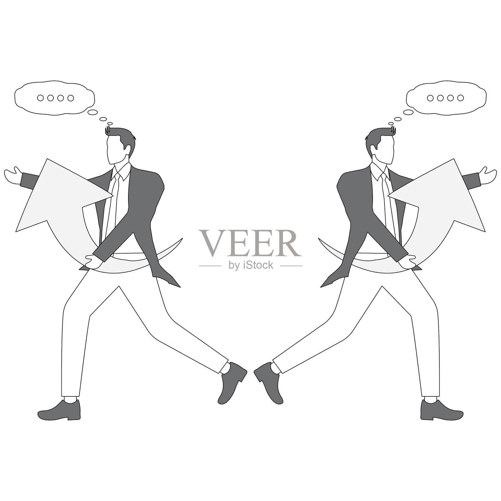 方向，一位商人，侧面视图，走路，漫画风格，插画图片素材