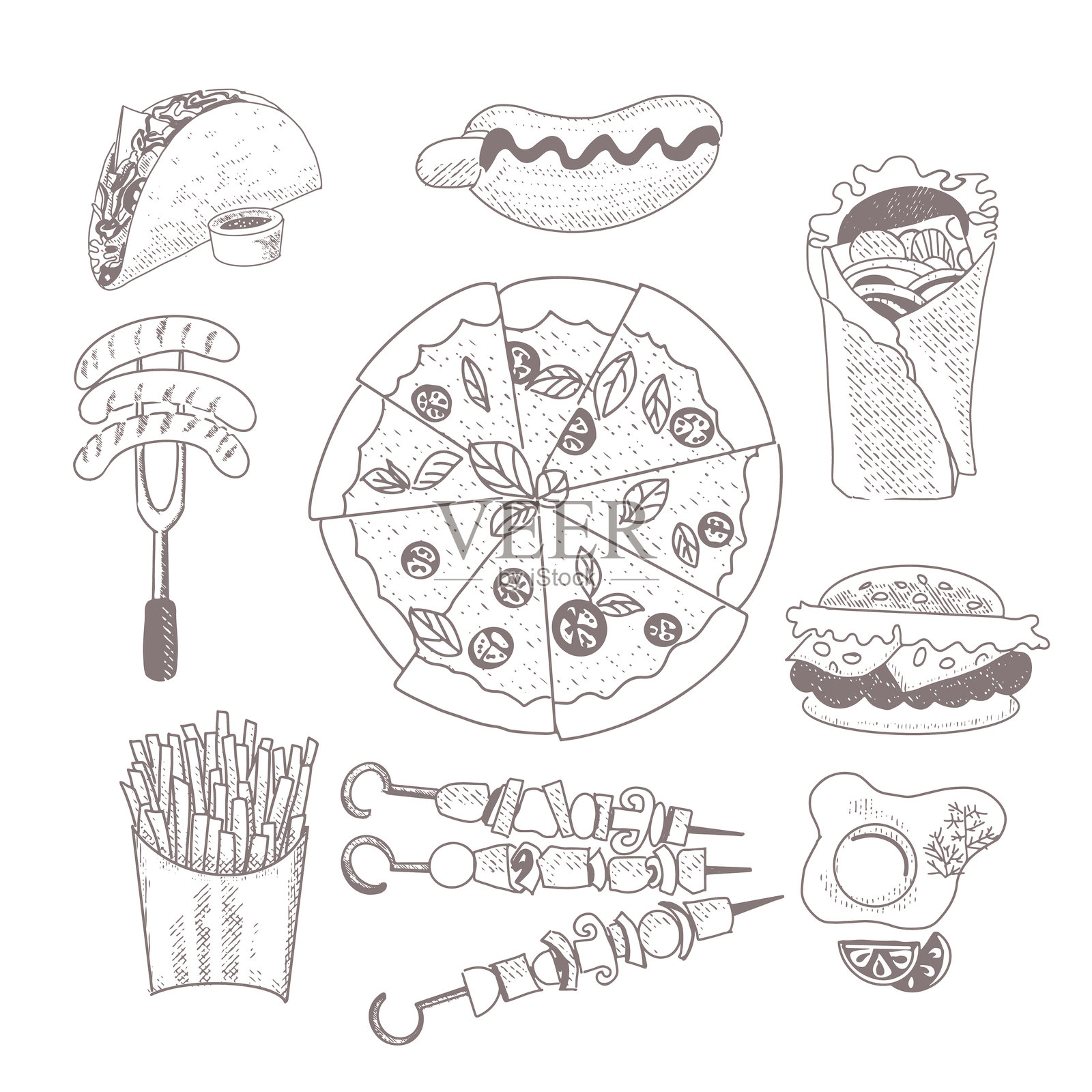 复古风格的快餐插画图片素材