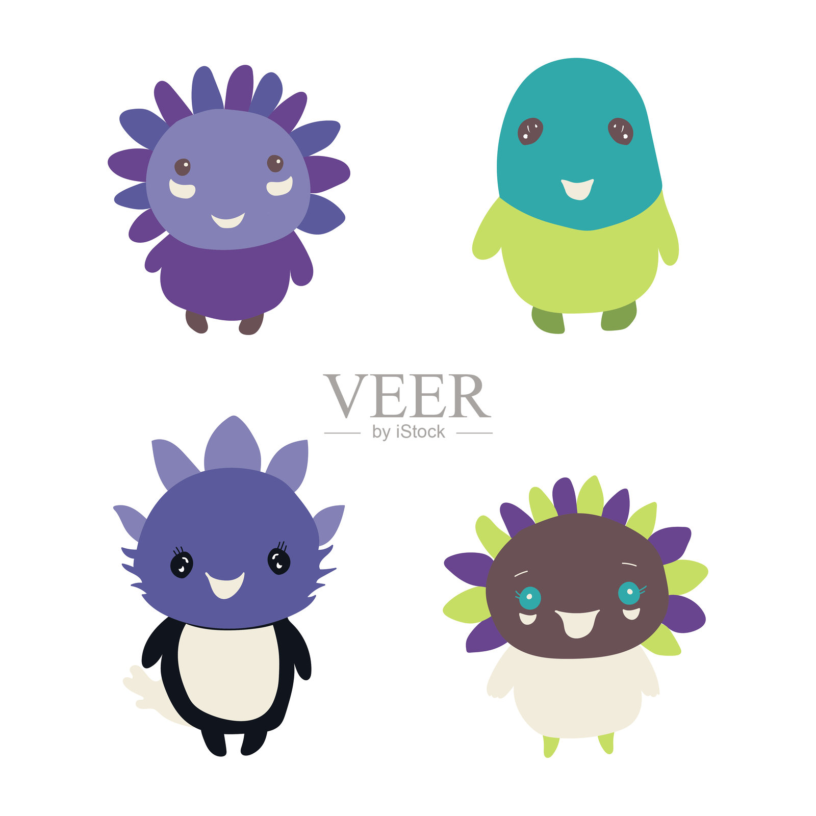 一组有趣的卡通角色在白色背景上。矢量插图。插画图片素材