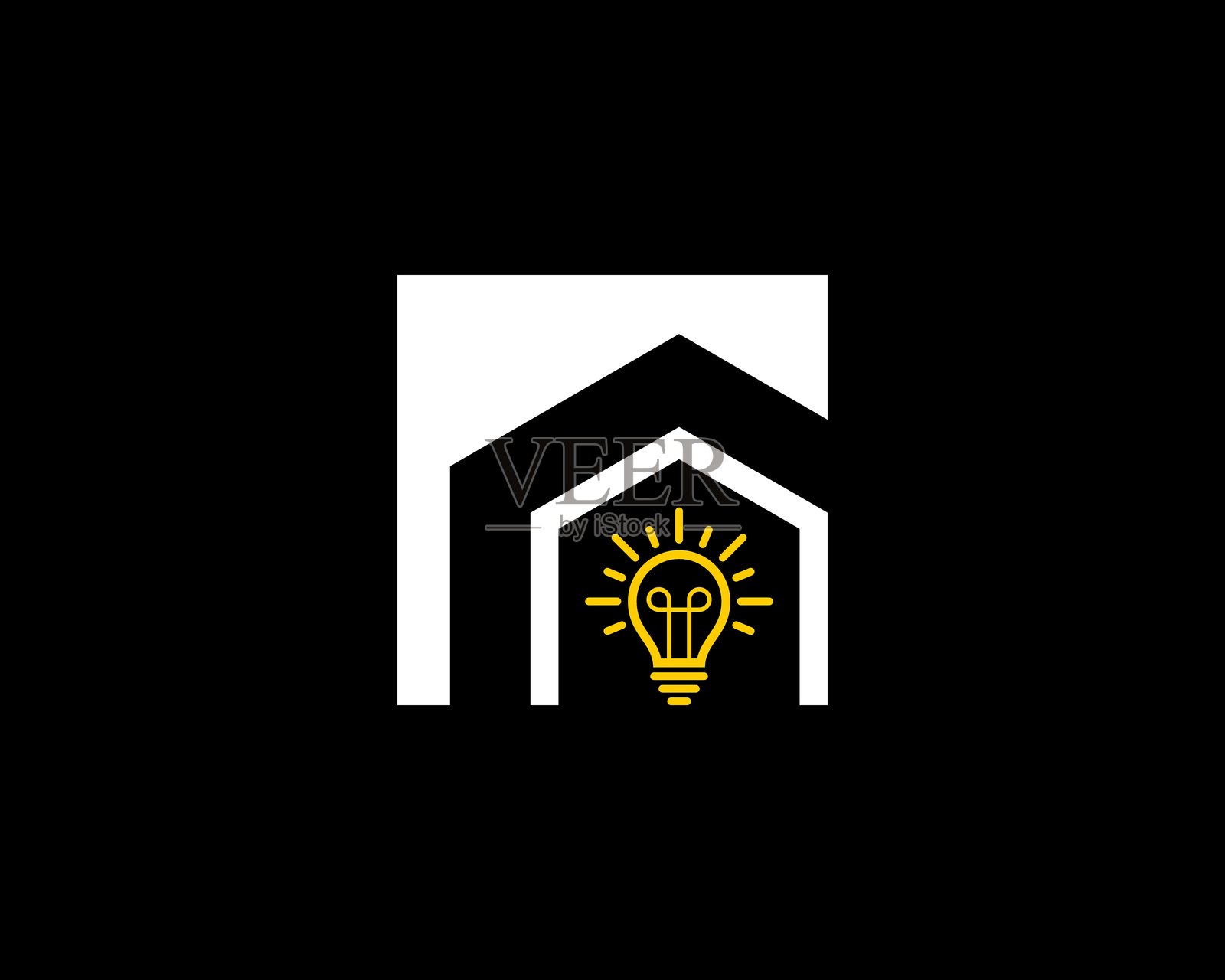 方形标志内的房子和灯泡插画图片素材