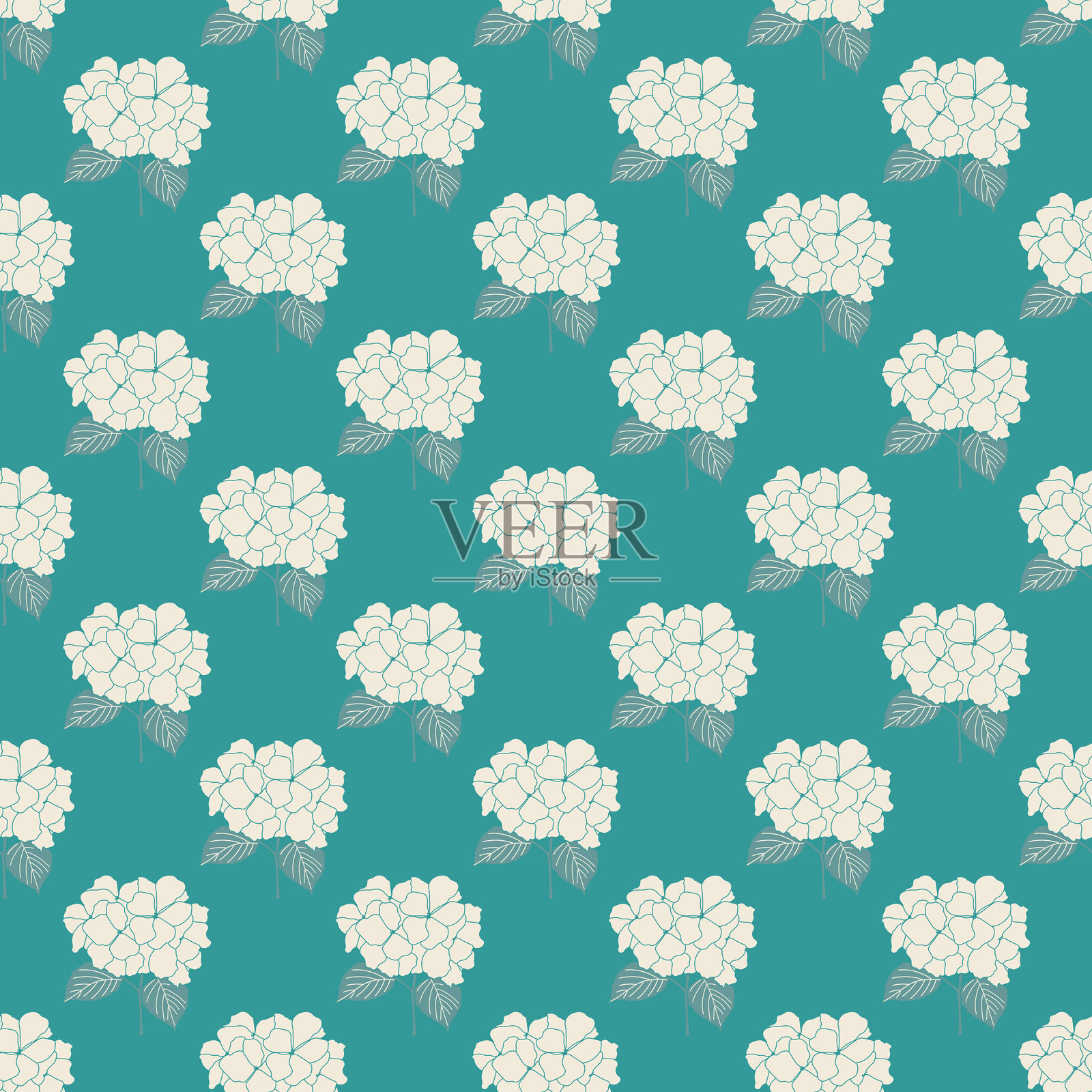 无缝浪漫花卉矢量图案，带有绣球花。插画图片素材